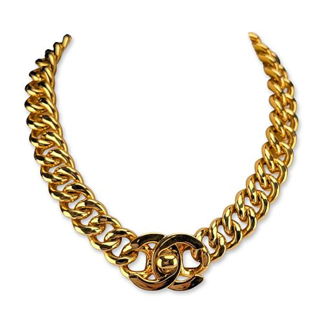Chanel 1995 Gold-Plated Curb Chain Turn-Lock Necklace