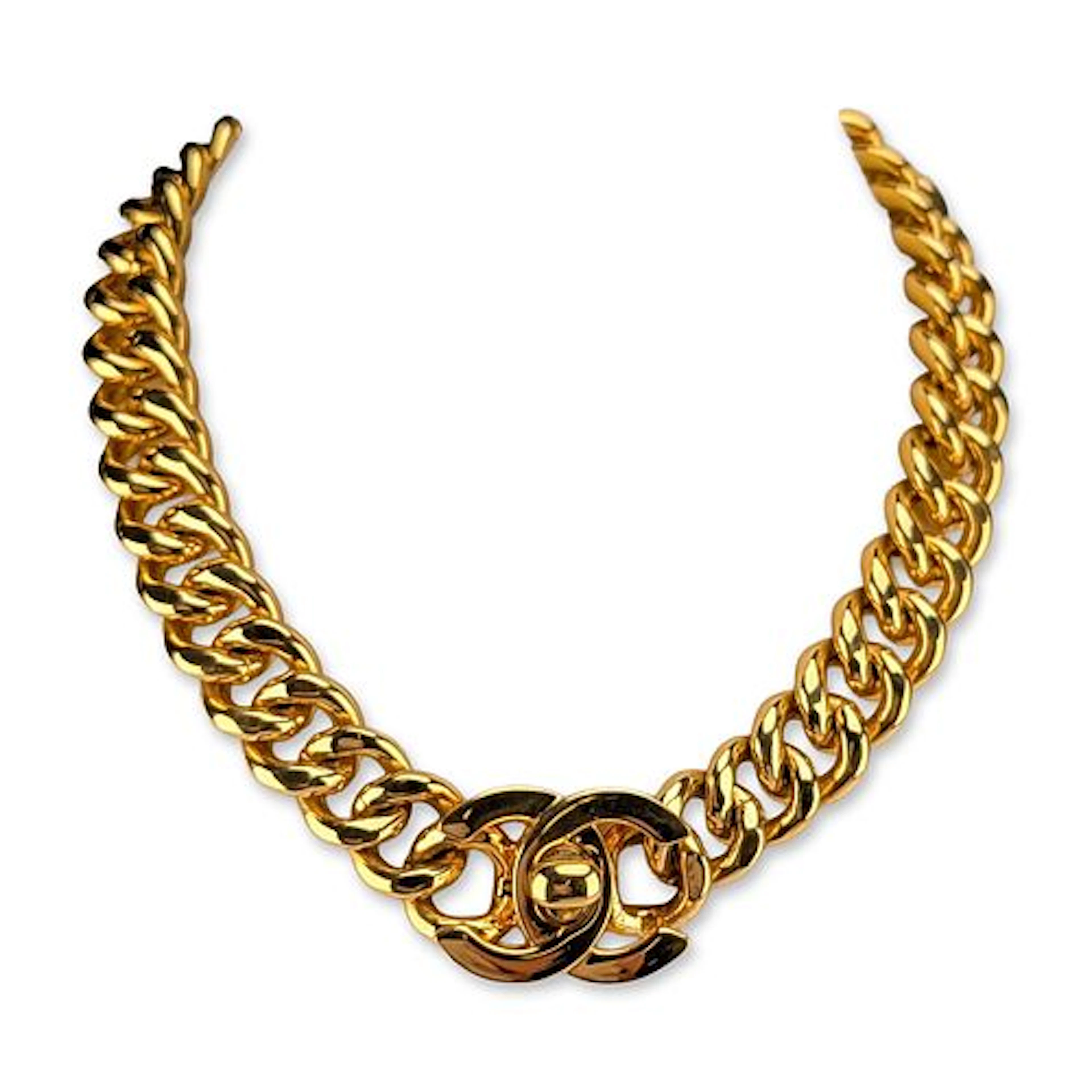 Chanel 1995 Gold-Plated Curb Chain Turn-Lock Necklace