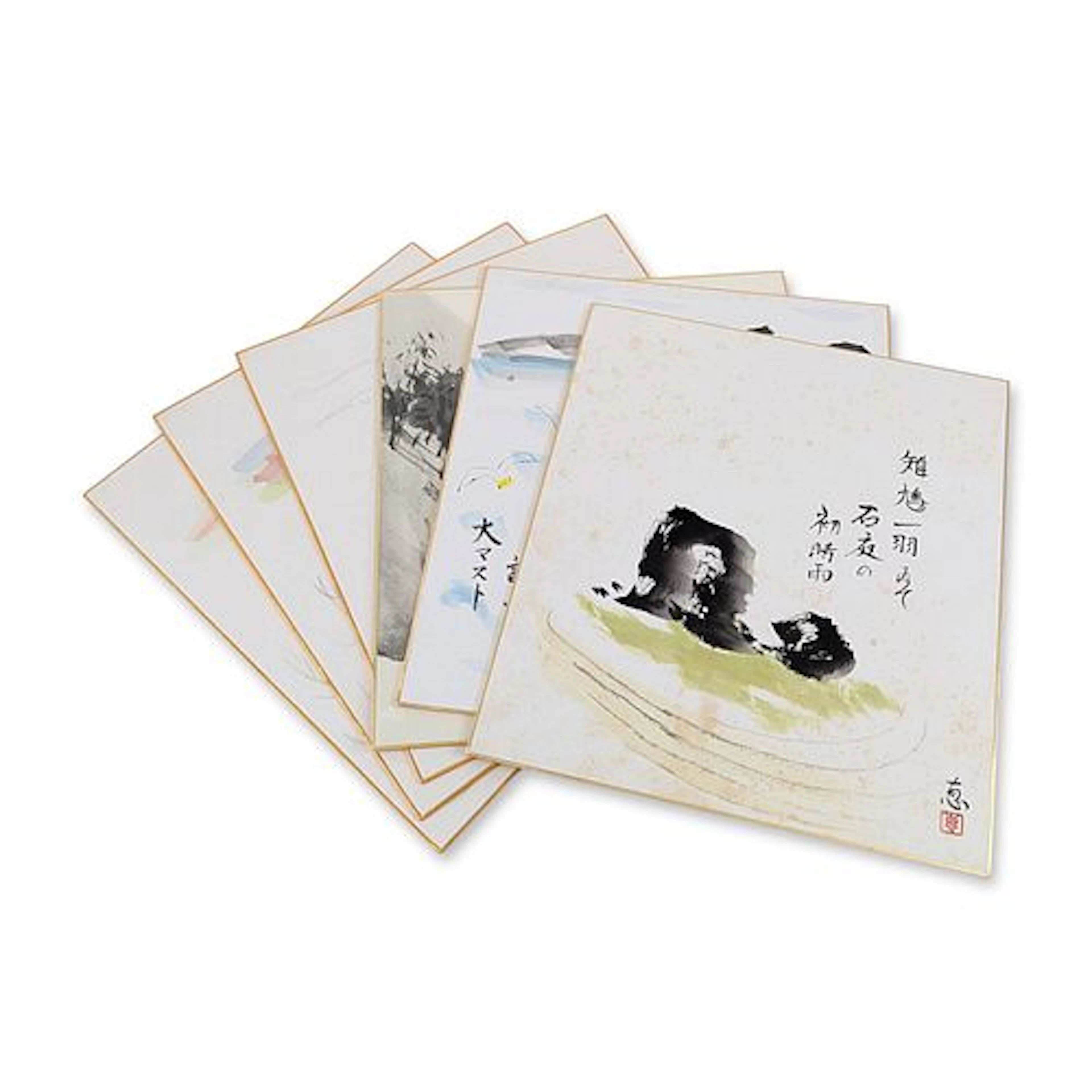 6pc Japanese Shikishi Ink and Wash Painting Art Boards