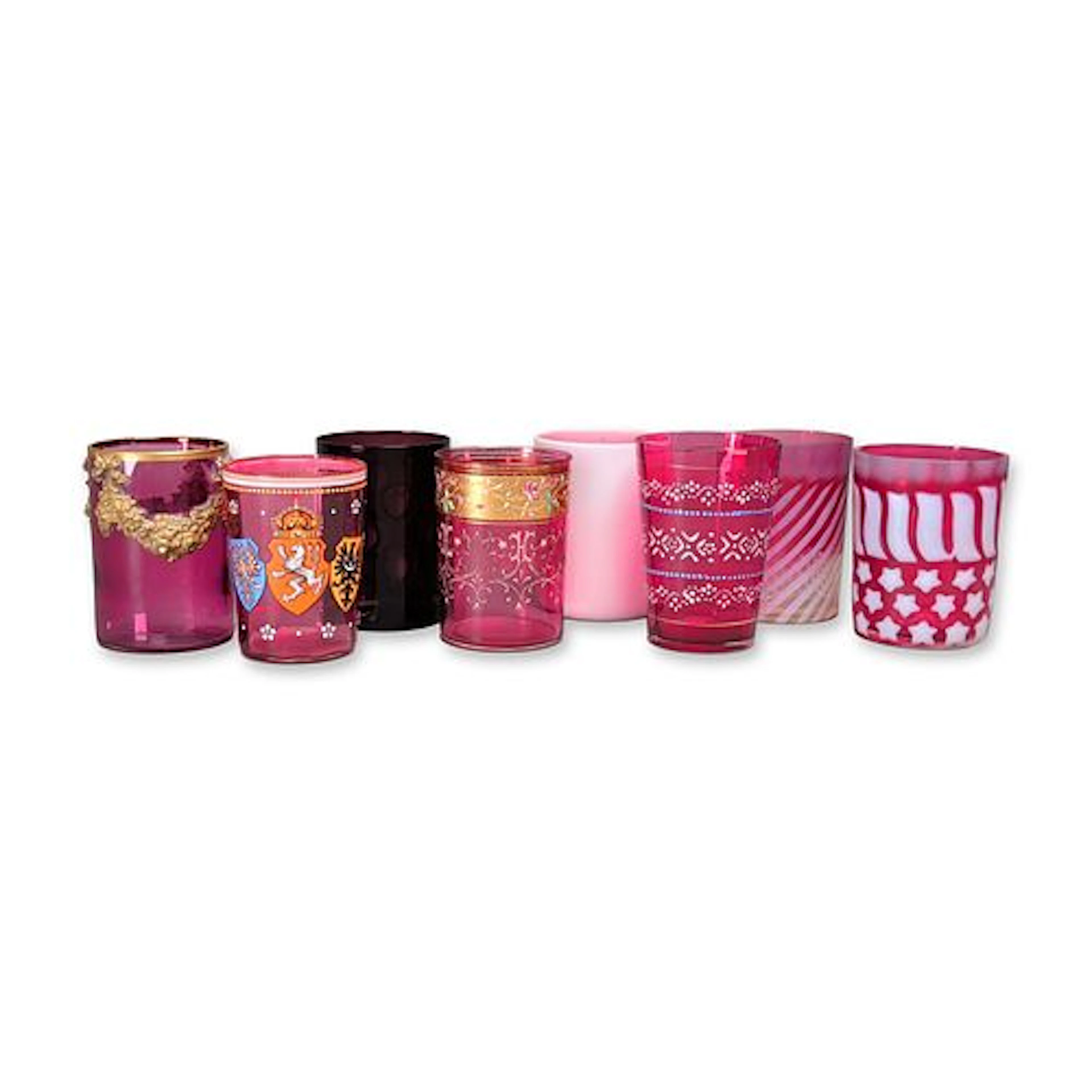 8pc Collection of Ruby and Cranberry Glass Decorative Tumblers