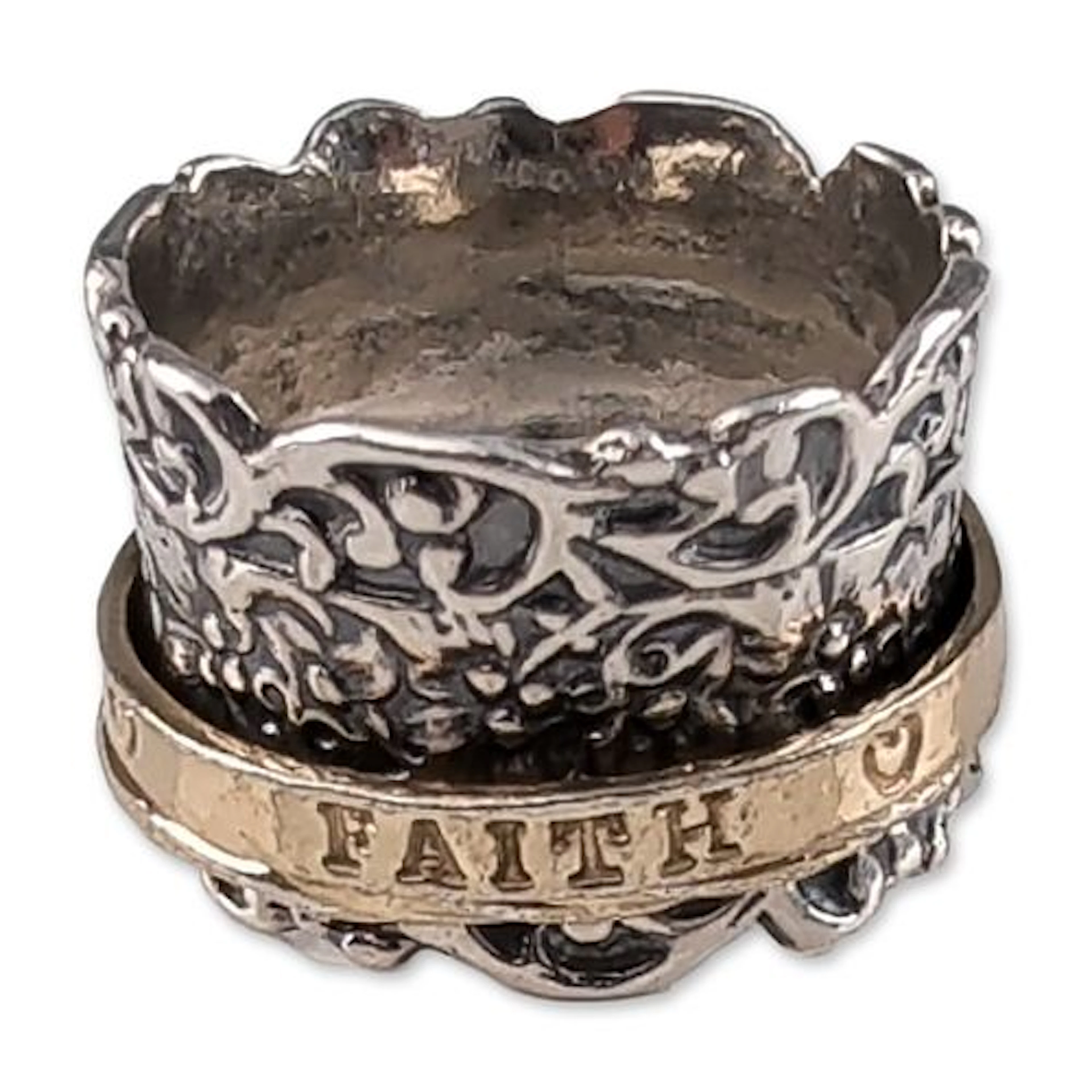 Israeli Sterling Silver Love Hope Faith Spinner Ring