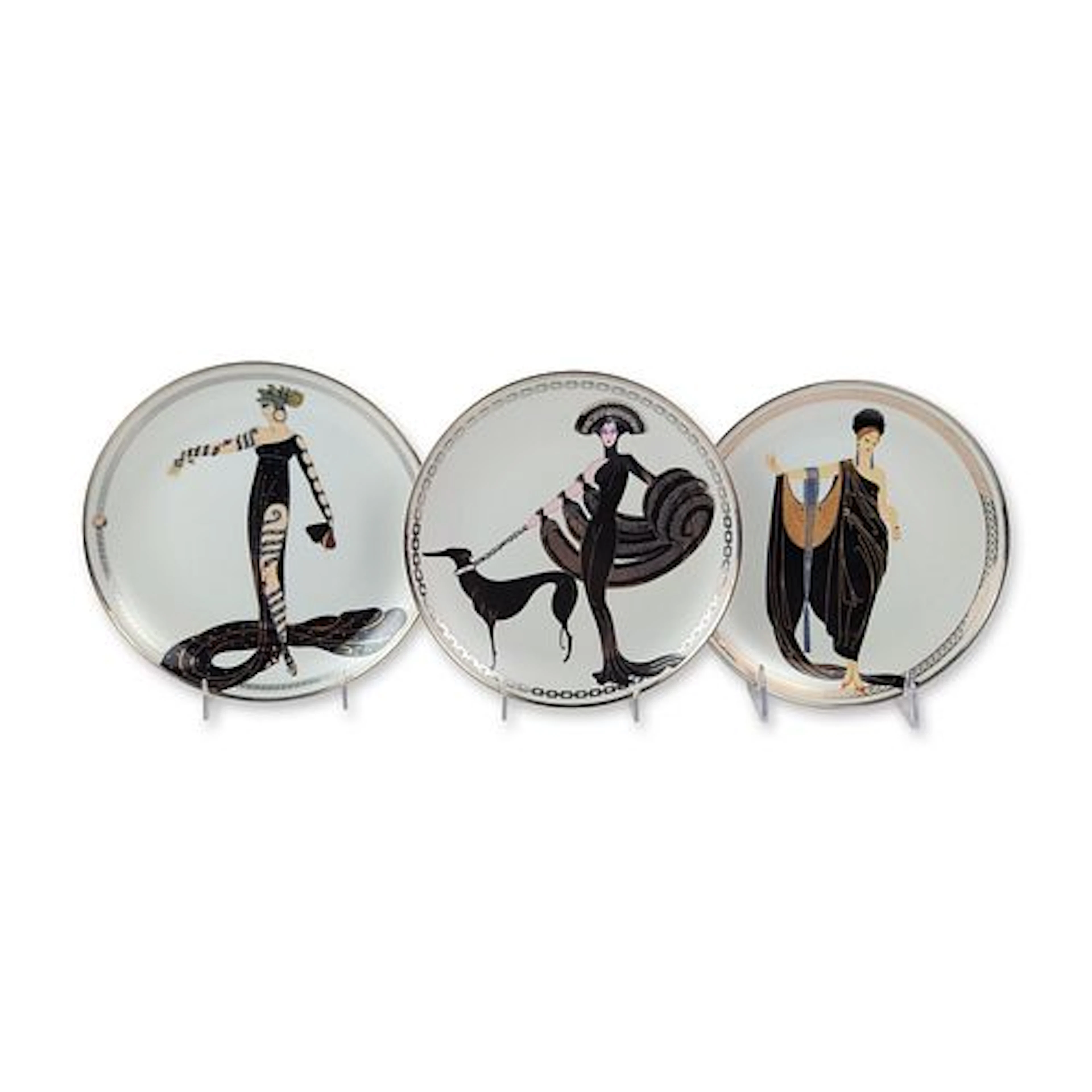 3pc House of Erte Franklin Mint Porcelain Plates