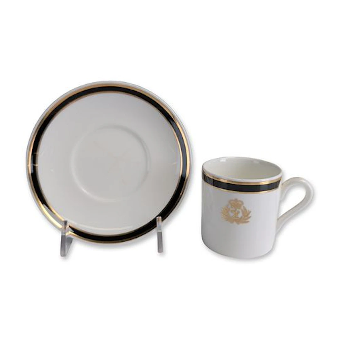 2pc Cunard Line Wedgwood Metallized Bone China Demitasse Set