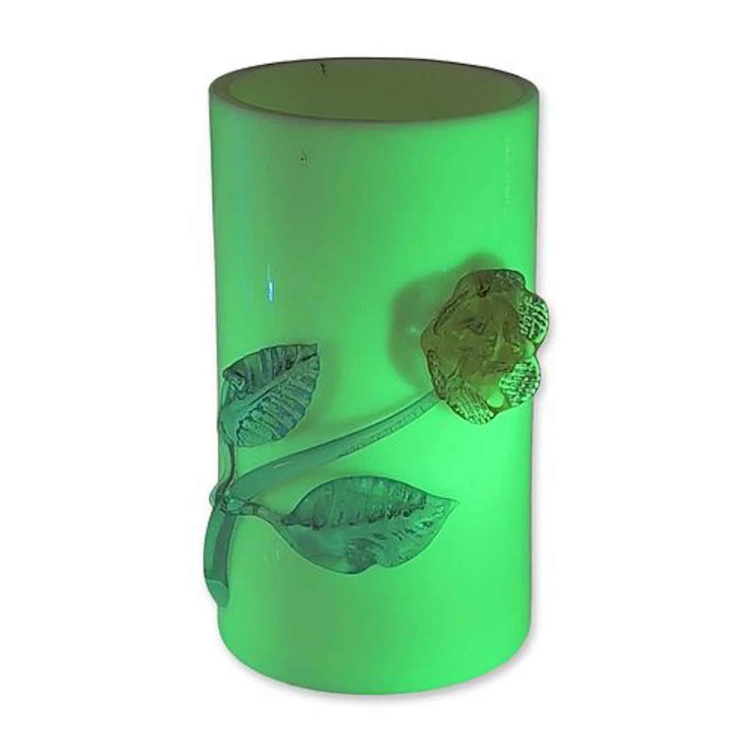 Custard Glass Bud Vase with Applied Floral Decoration