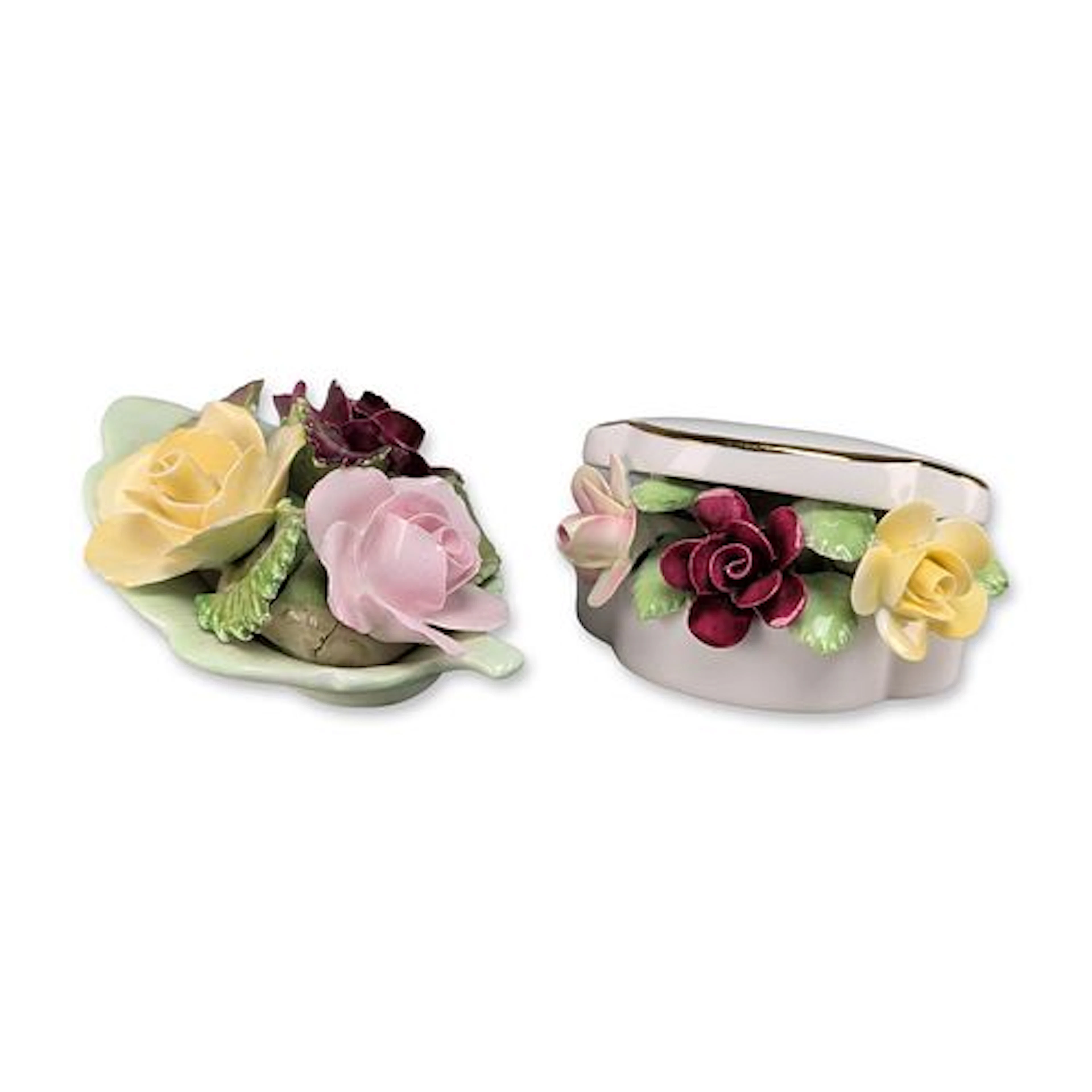 2pc Royal Doulton and Denton English Bone China Floral Figurines