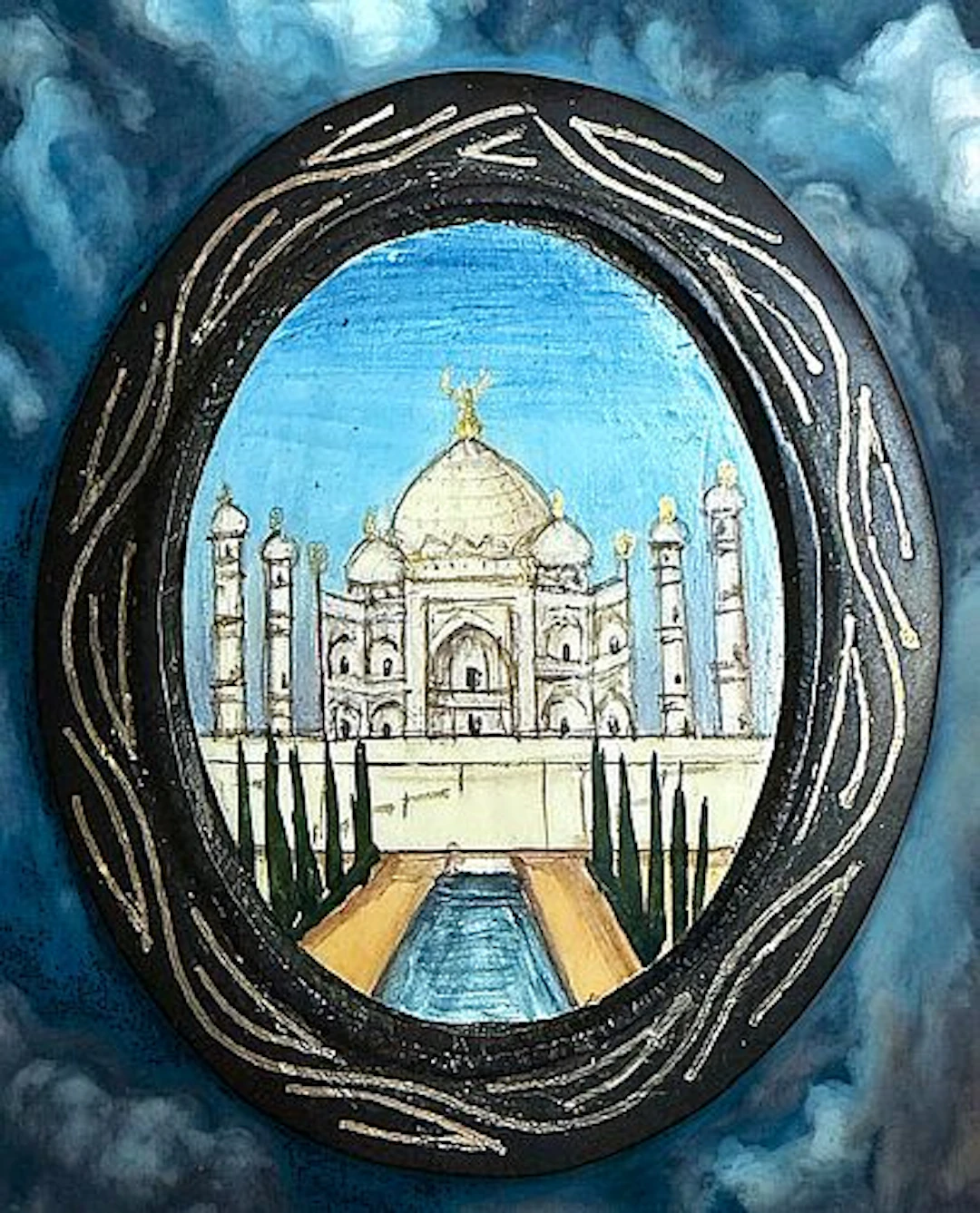 A DIVISION THREE HAND PAINTED TAJ MAHAL BUTTON