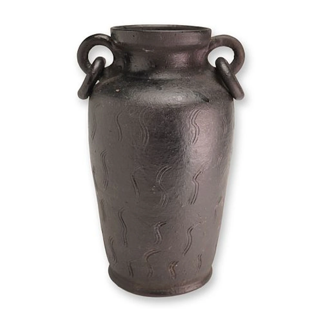 Ceramic Ring-Handled Jar in Gunmetal Black