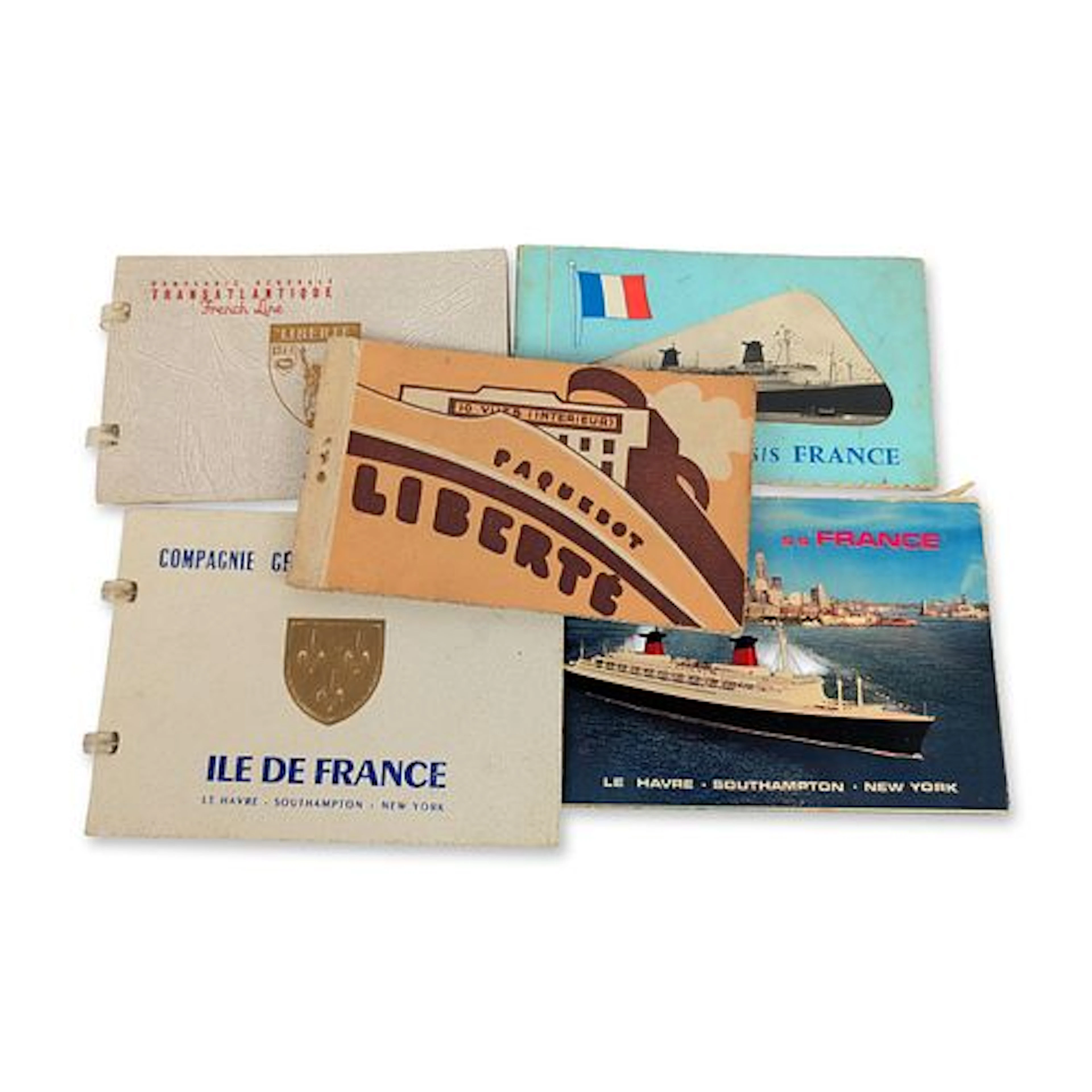 5pc Collection of French Line Ocean Liner Postcard Booklets
