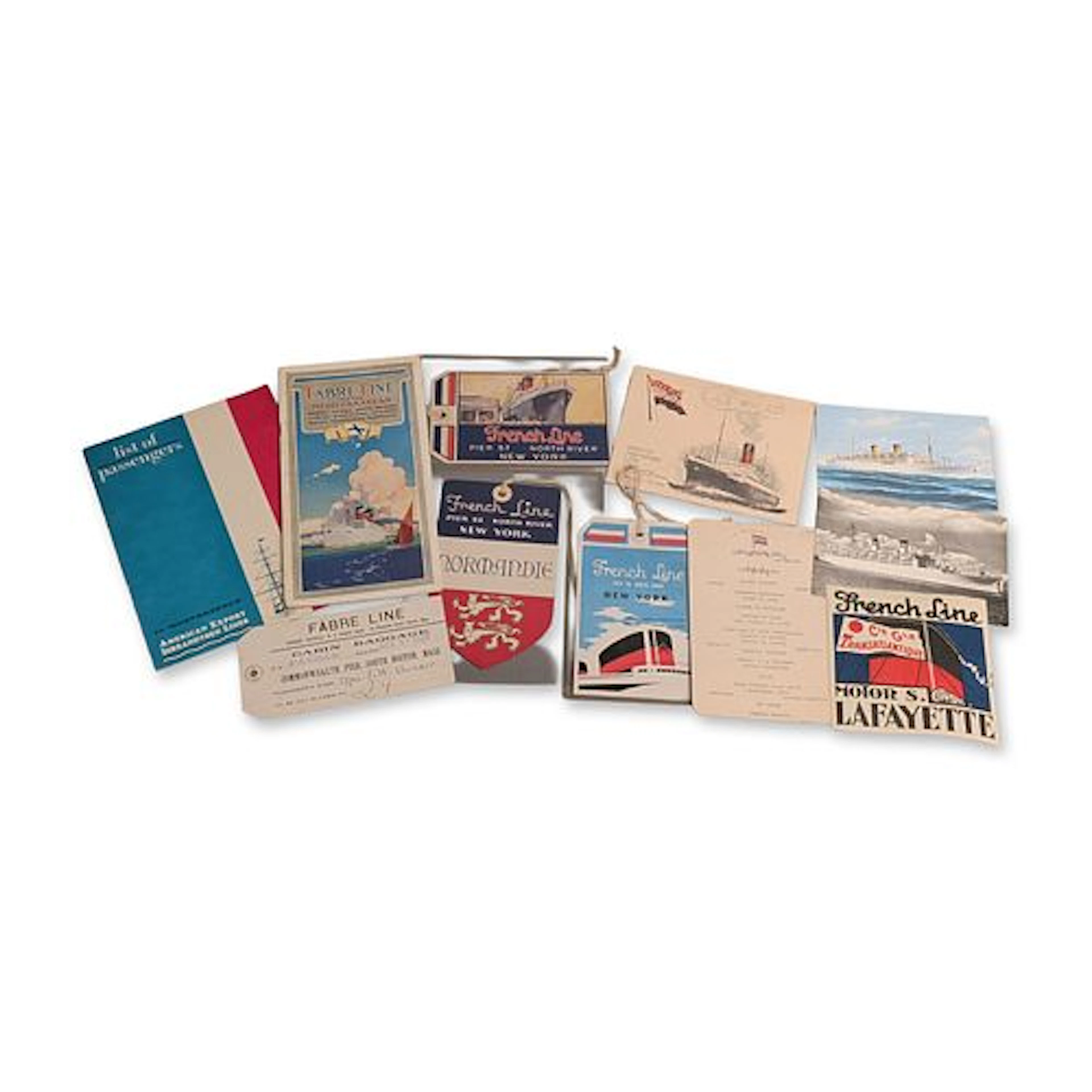 10pc Collection of Vintage Ocean Liner Ephemera and Baggage Tags