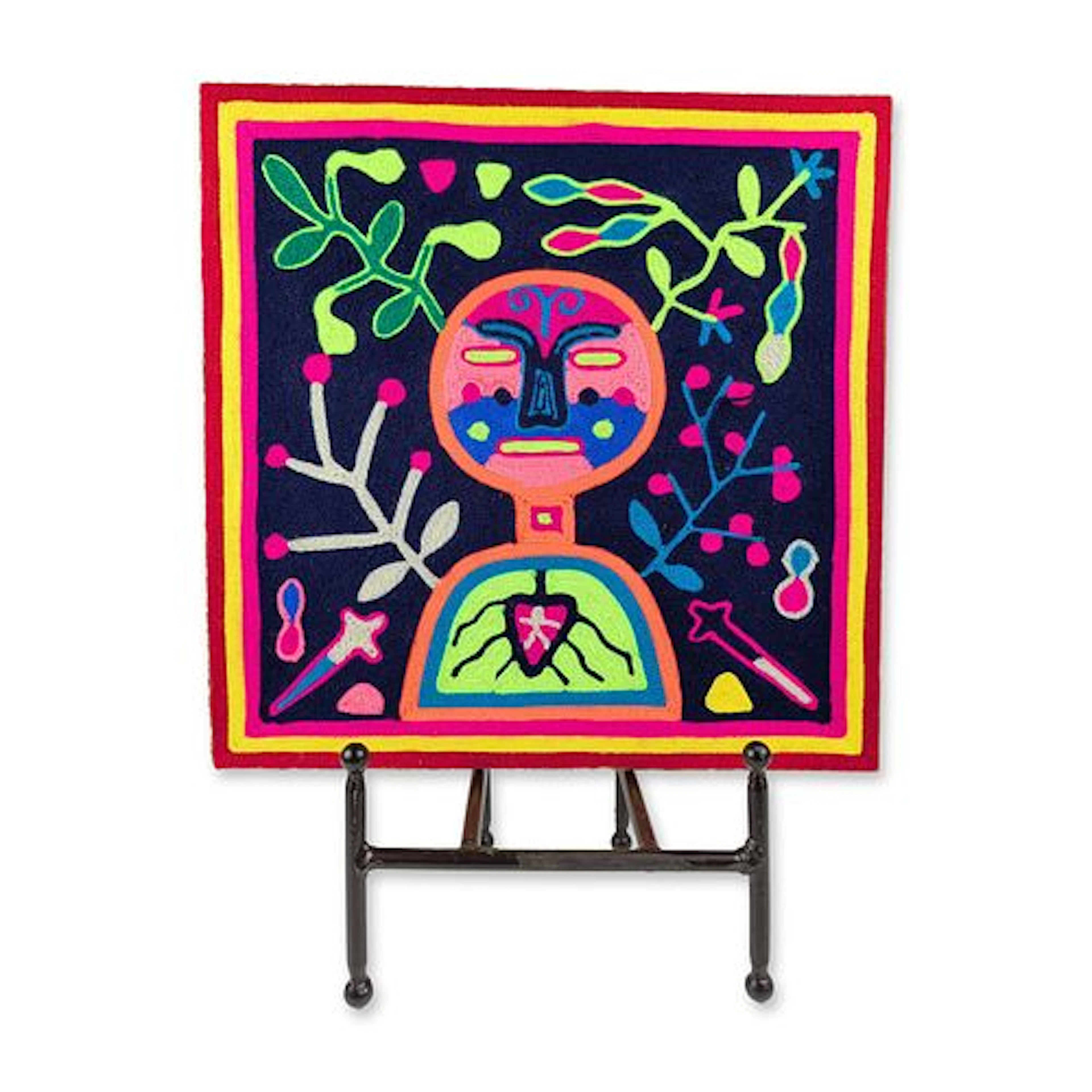 Huichol Mexican Folk Art Nakawe Goddess Nierika Yarn Painting