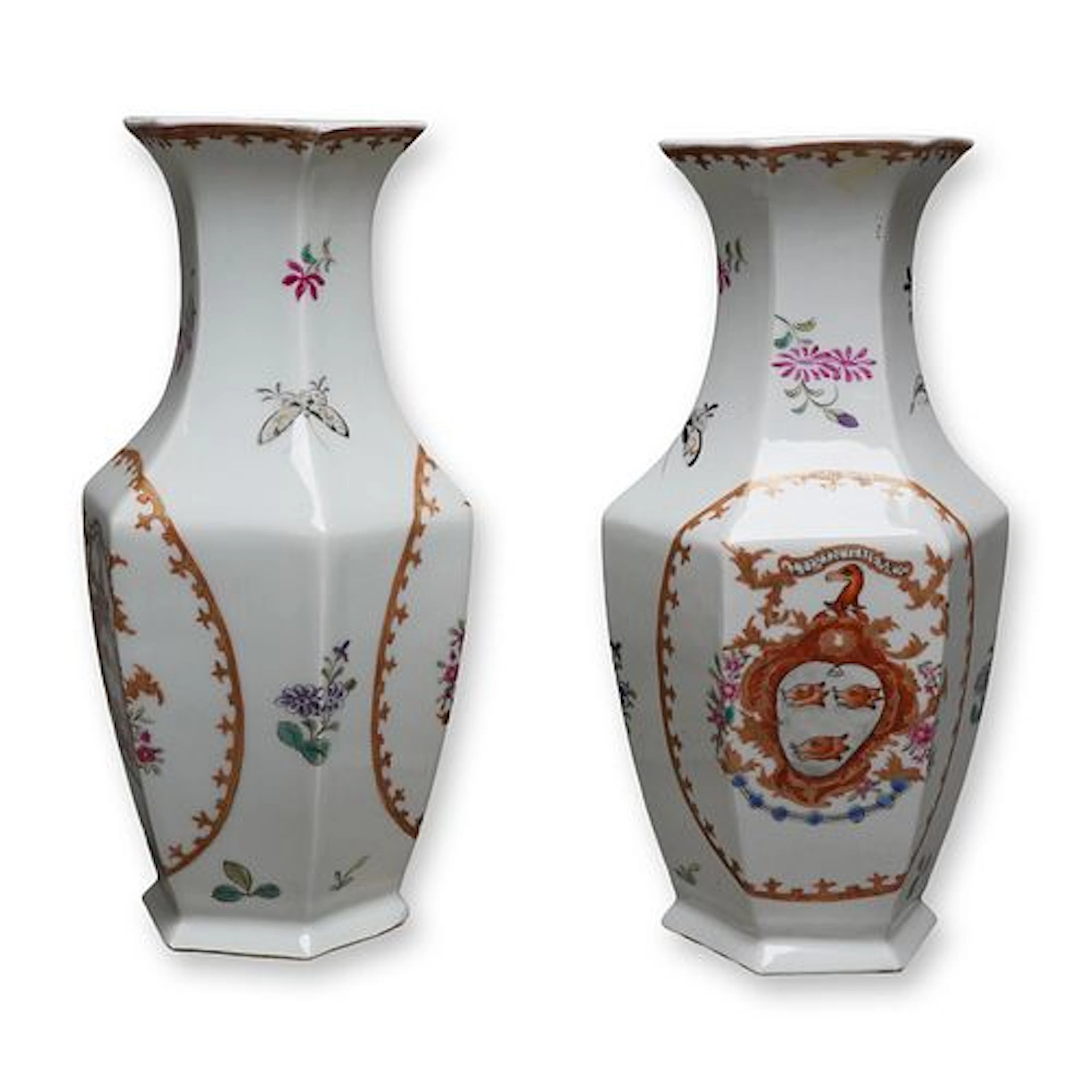 Pair of Chinese Armorial Vases, Samson 9" High