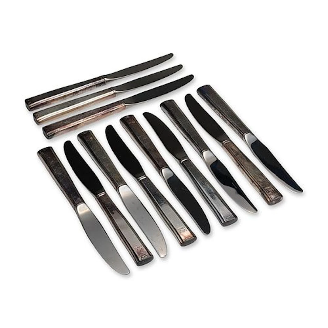 12pc 1950s Moore-McCormack Lines Art Deco Silverplate and Stainless