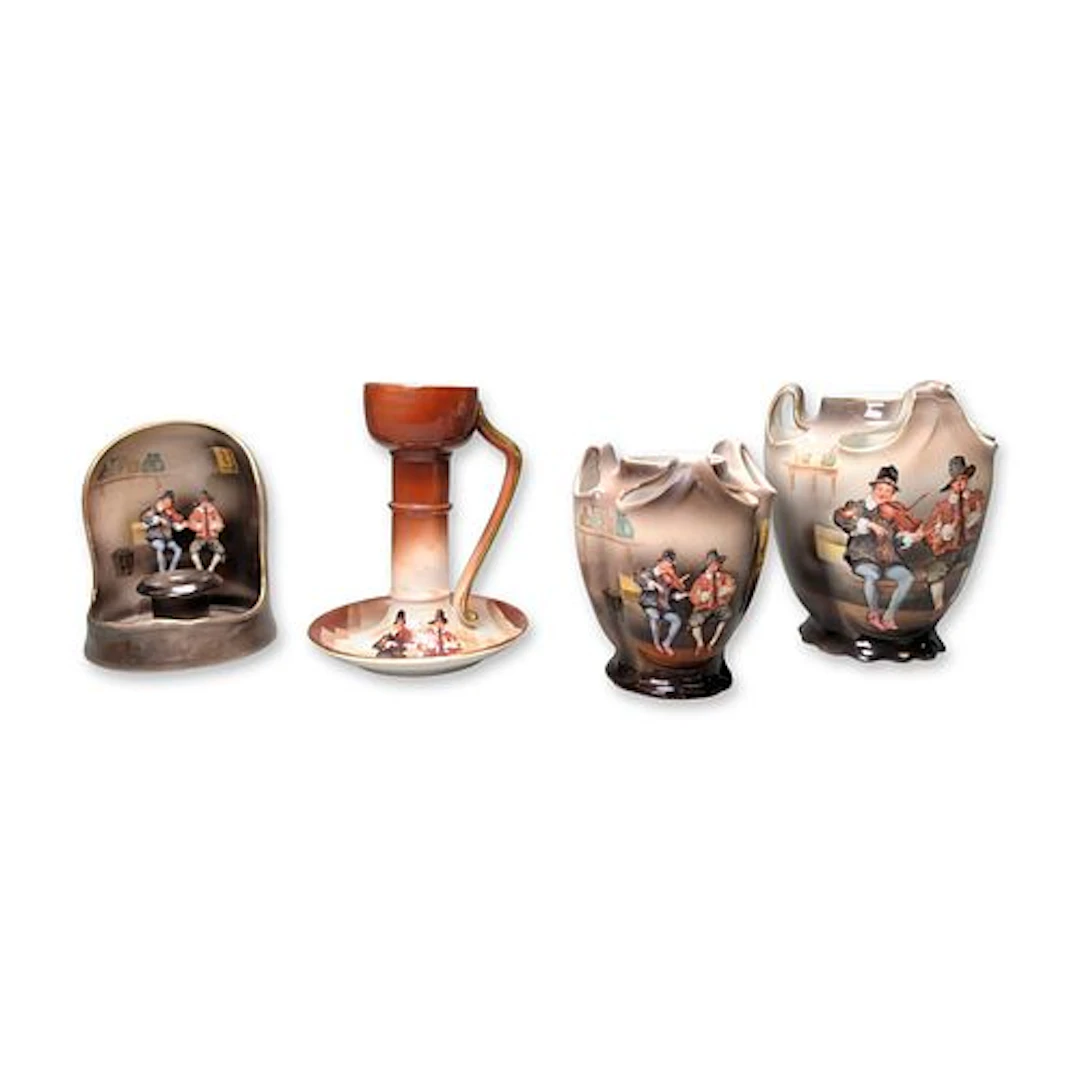 4pc Royal Bayreuth Bavaria Musicians Porcelain Vases and Candle Holders