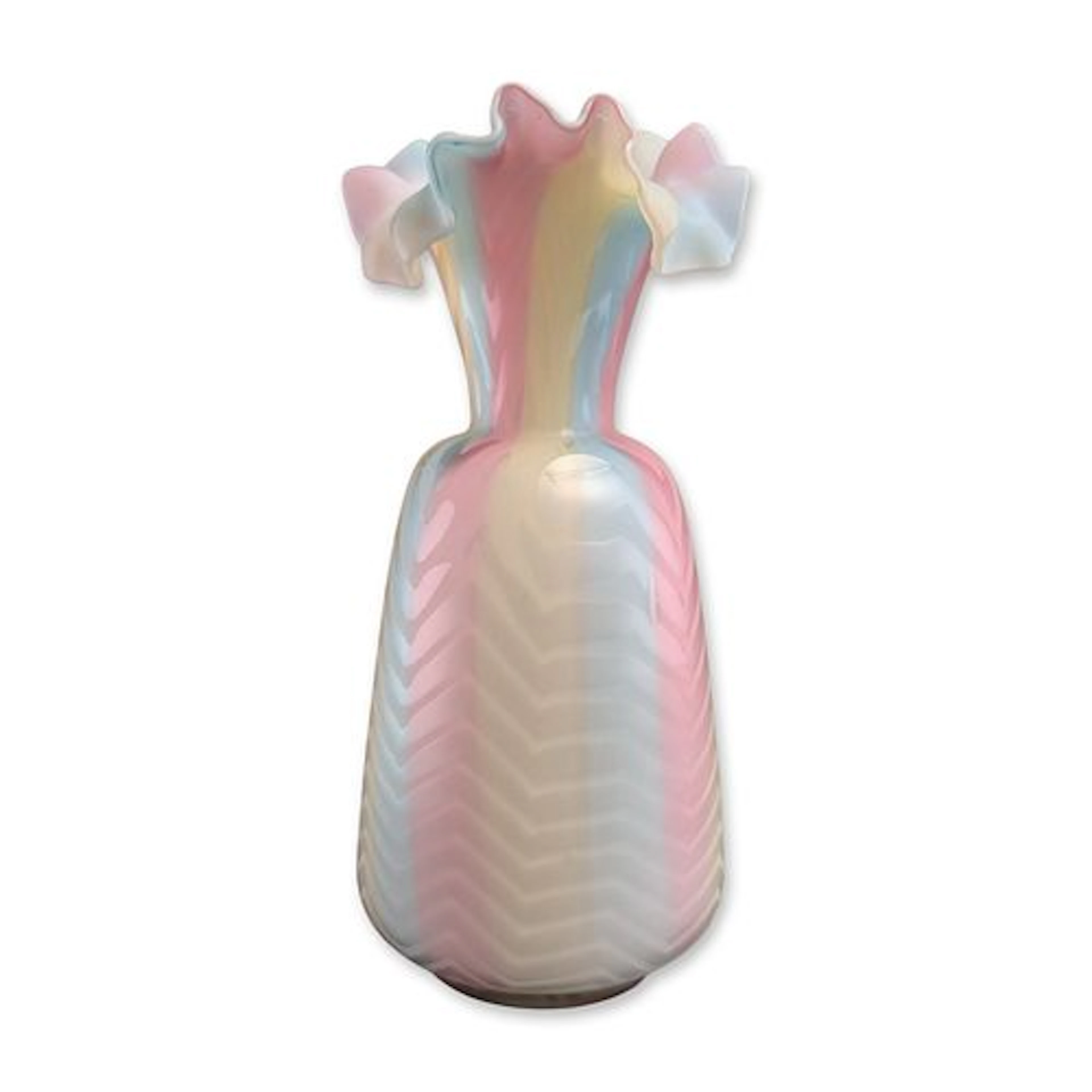 Victorian Rainbow Mother of Pearl Satin Glass Herringbone Pattern Vase