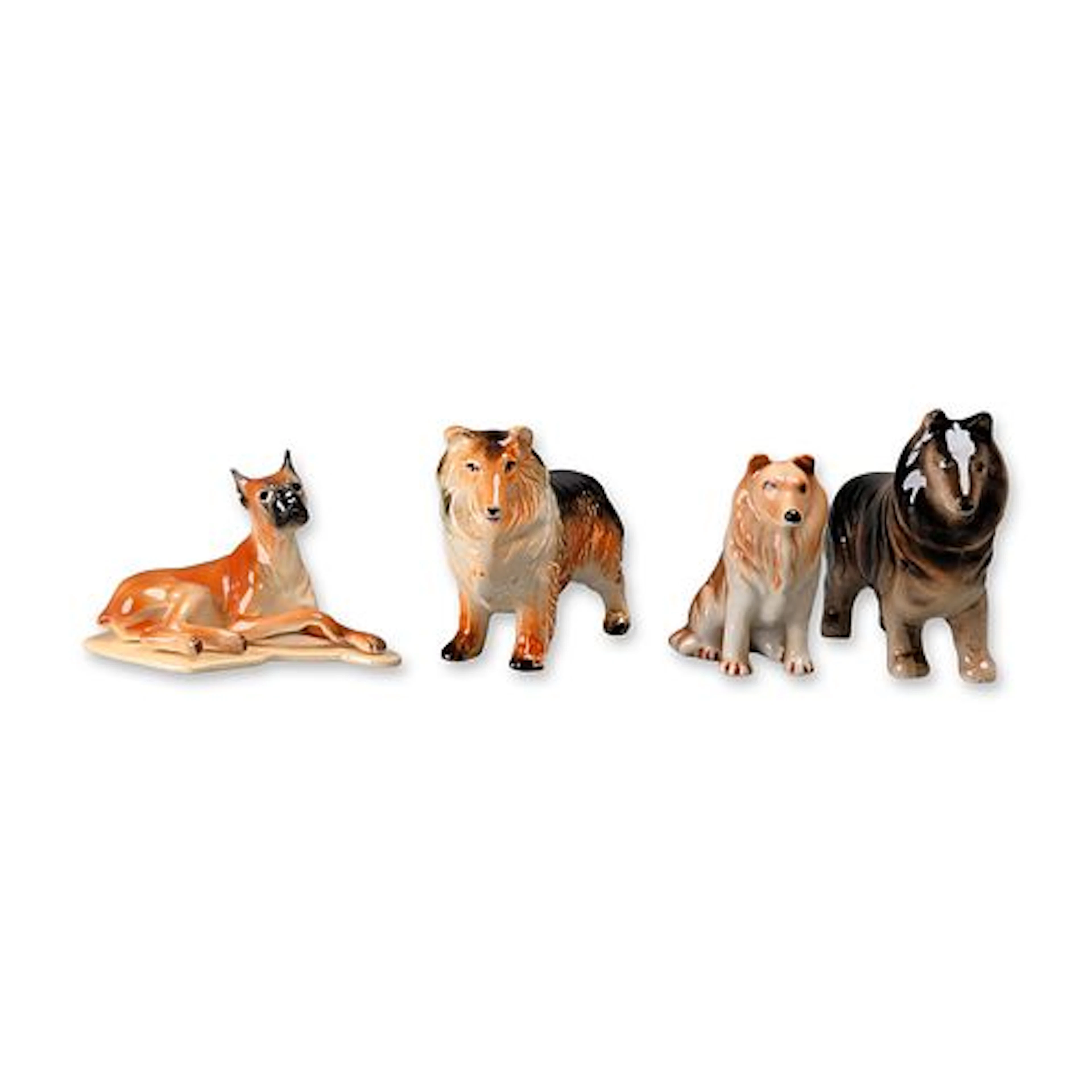 4pc Pedigree Line Porcelain Collie and Boxer Figurines