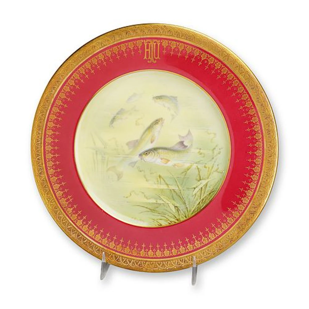 Coalport Porcelain Cabinet Plate with Hand-Painted Fish Study