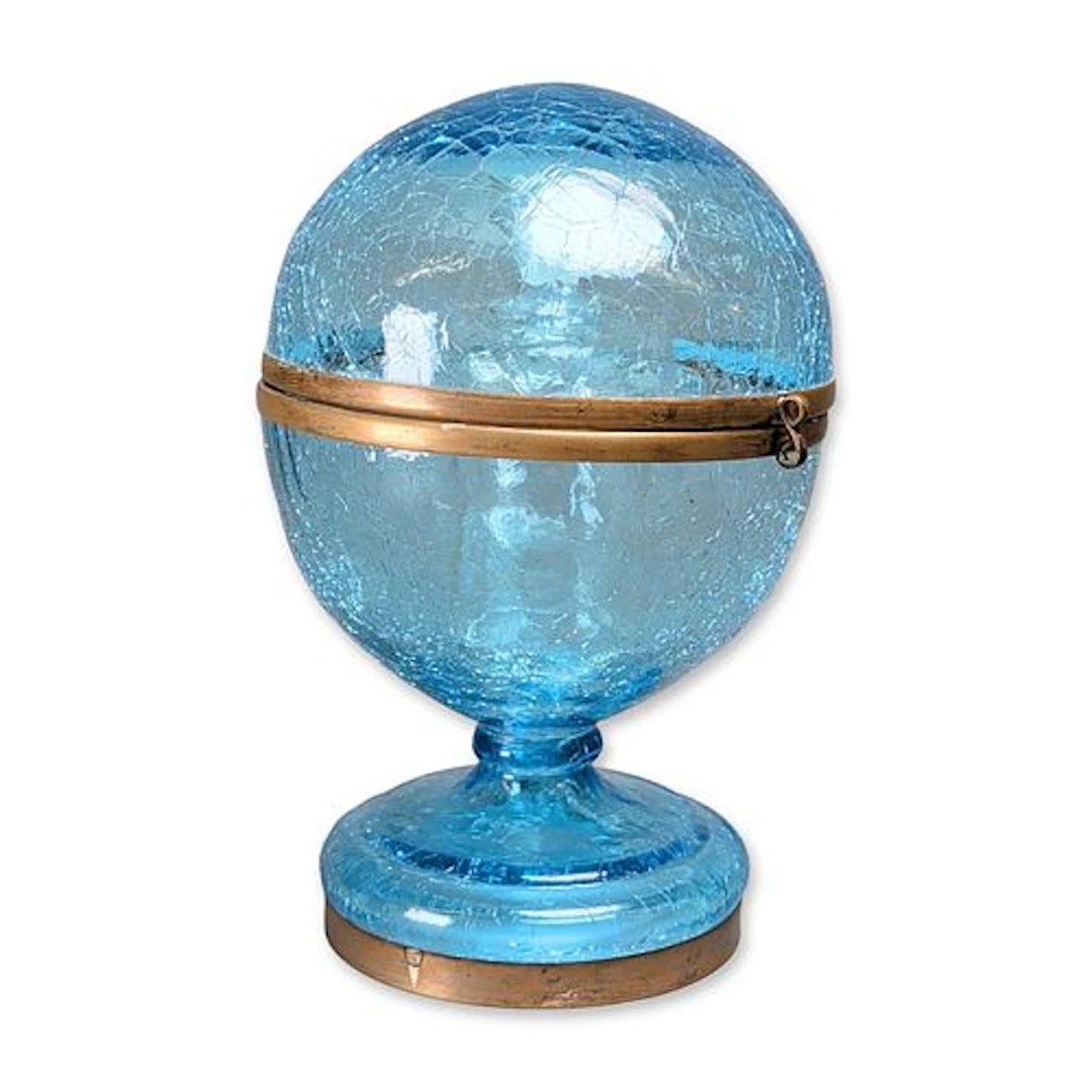 Czechoslovakian Light Blue Crackle Glass Liqueur Caddy