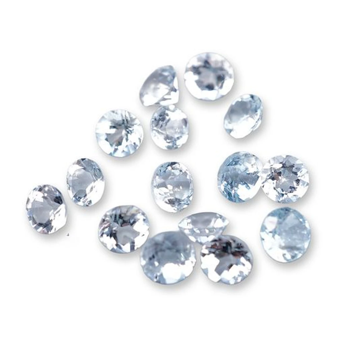 Seventeen Round Faceted Aquamarine Gemstones