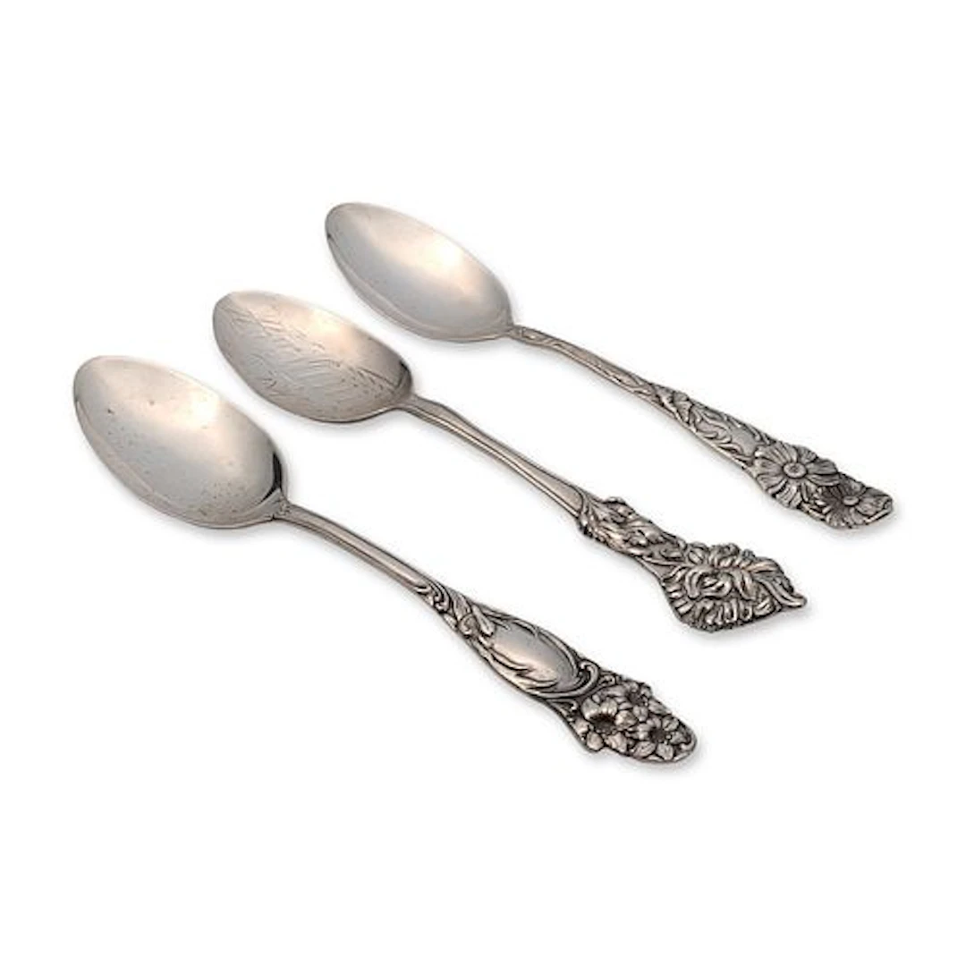 3pc Sterling Silver Floral Pattern Spoons