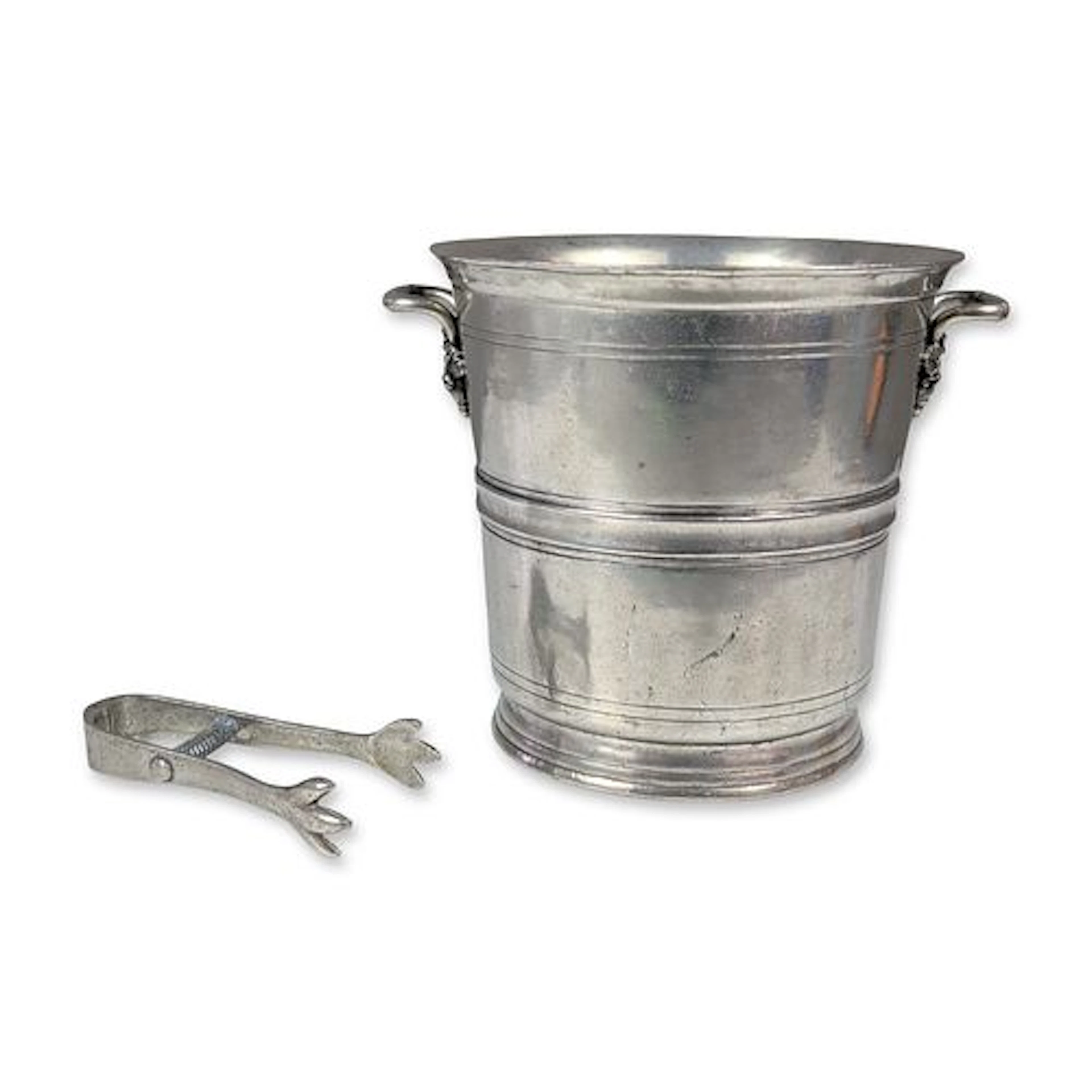 2pc Vintage Les ‰tains de l'Anjou Pewter Ice Bucket and Tongs