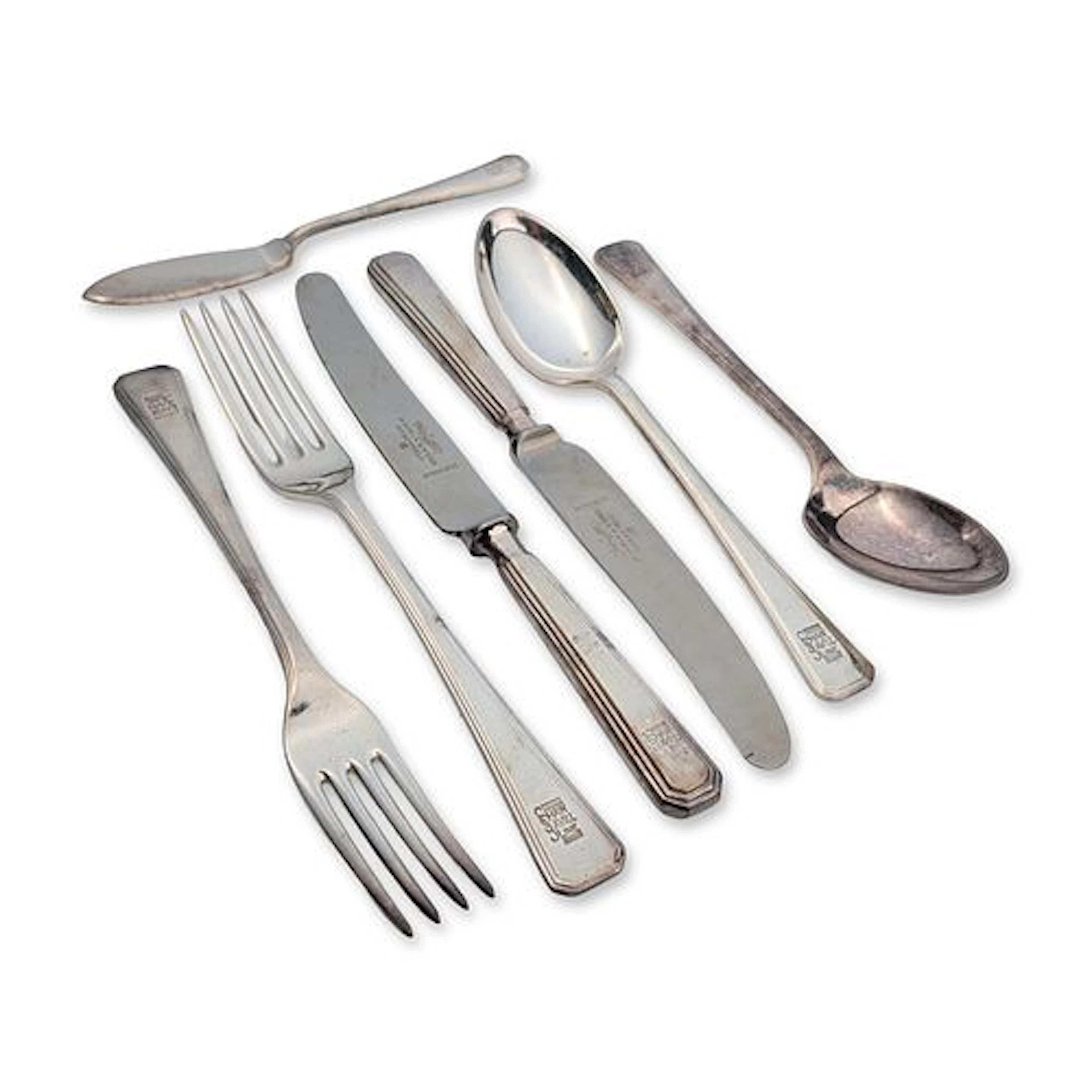 7pc 1950s Mappin & Webb Birmingham Silver Plate Ltd Shaw Savill Line Flatware