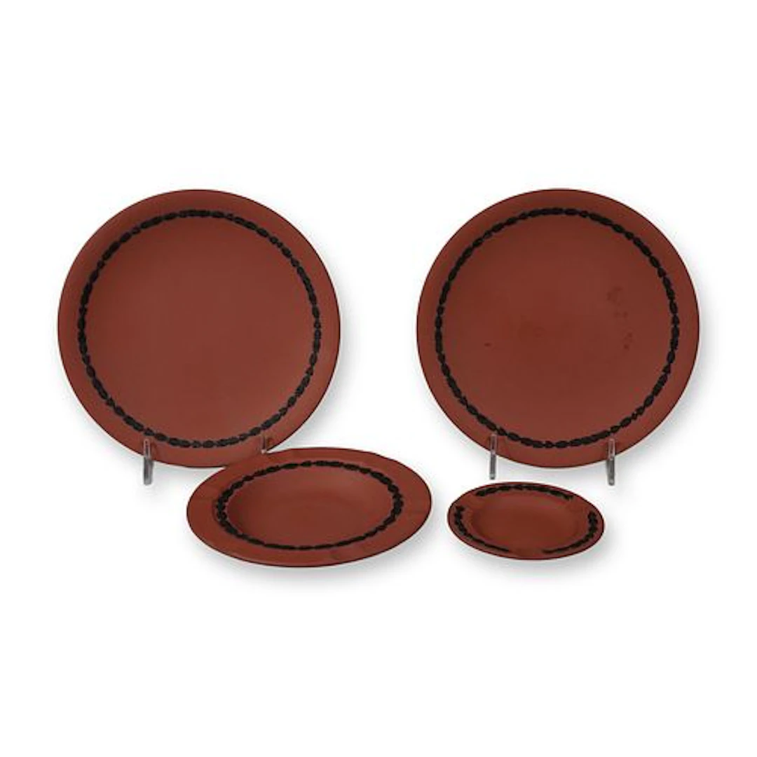 4pc Wedgwood Rosso Antico Terracotta and Black Basalt Plates and Dishes