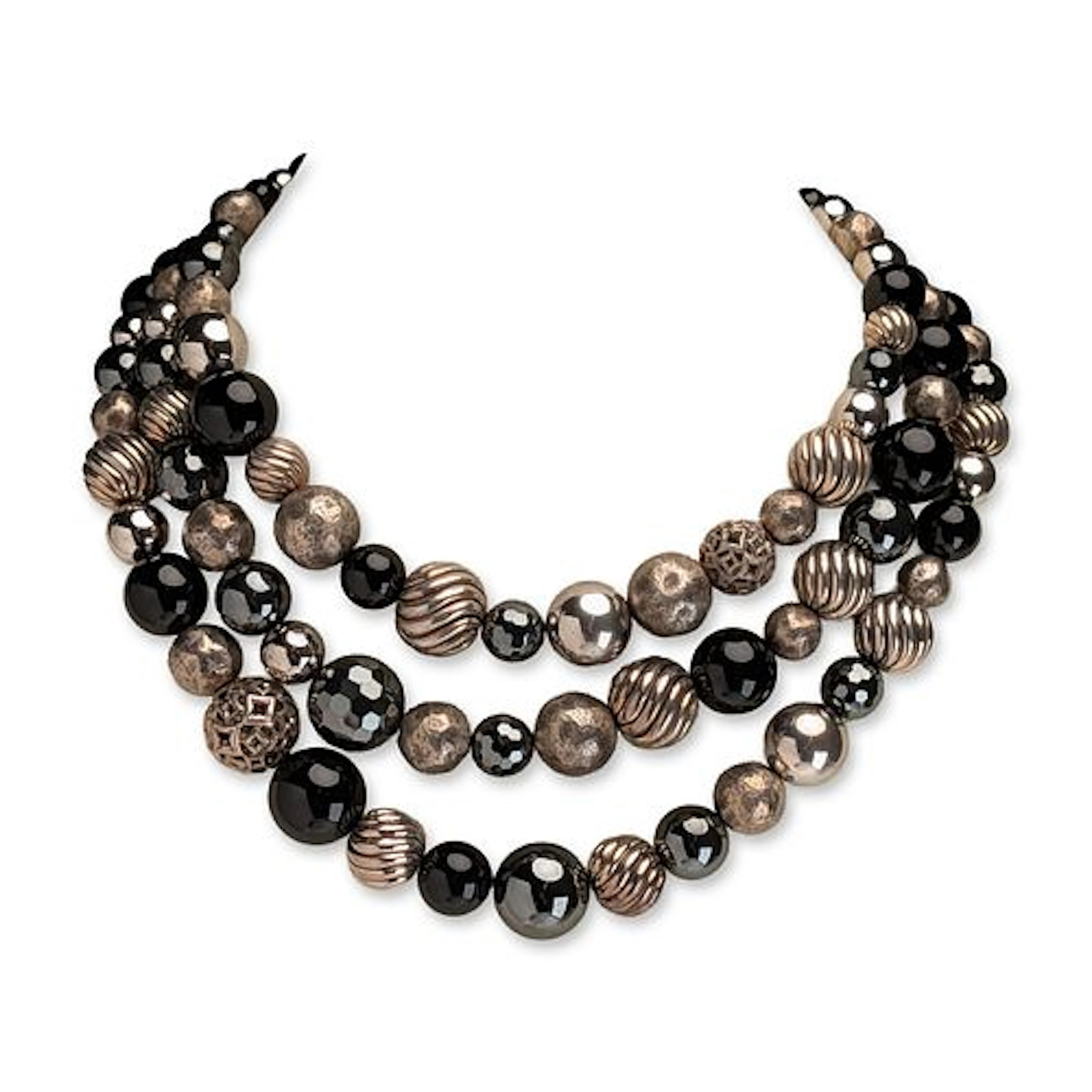David Yurman Sterling Silver Triple Strand Elements Necklace