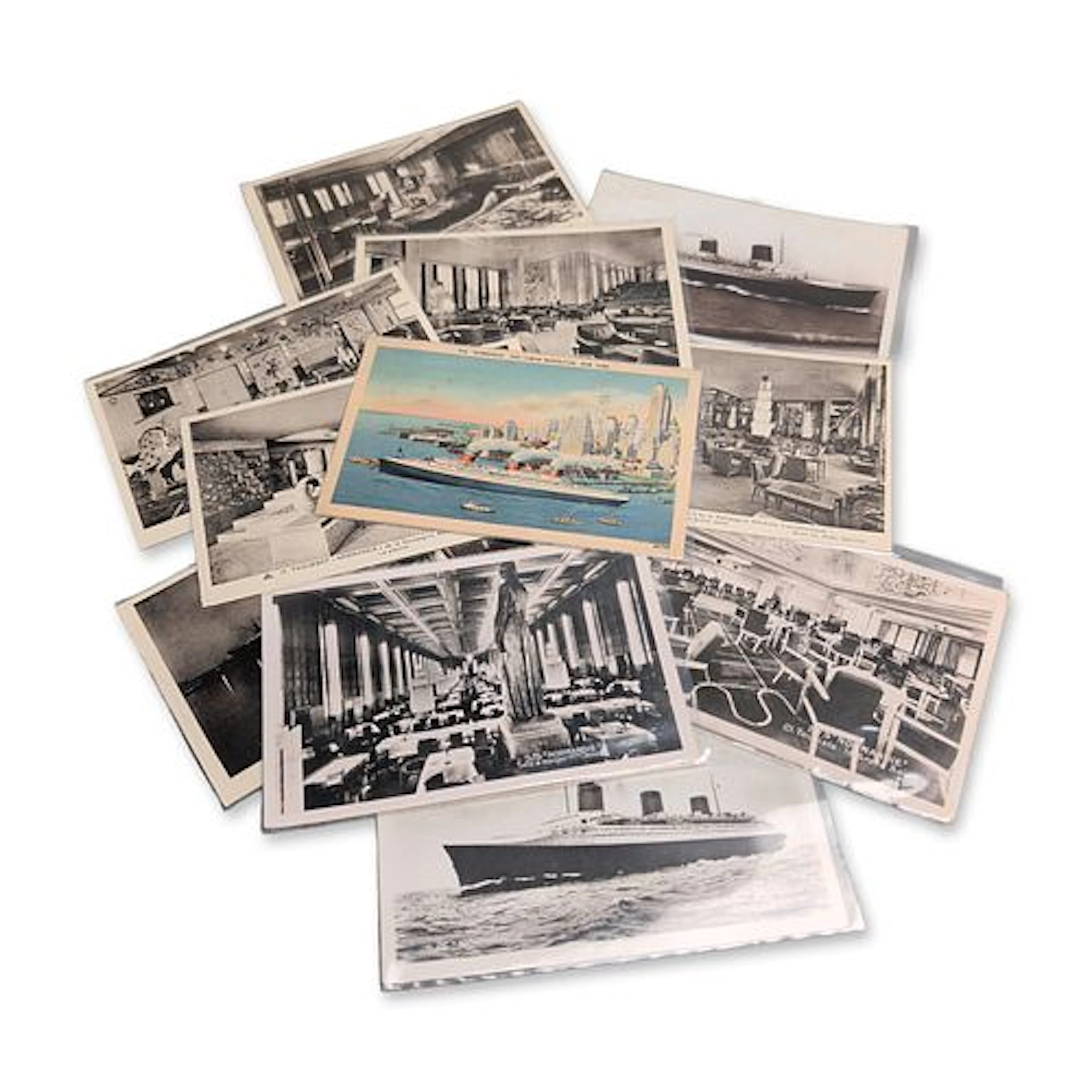 11pc Collection of SS Normandie Ocean Liner 1930s Postcards