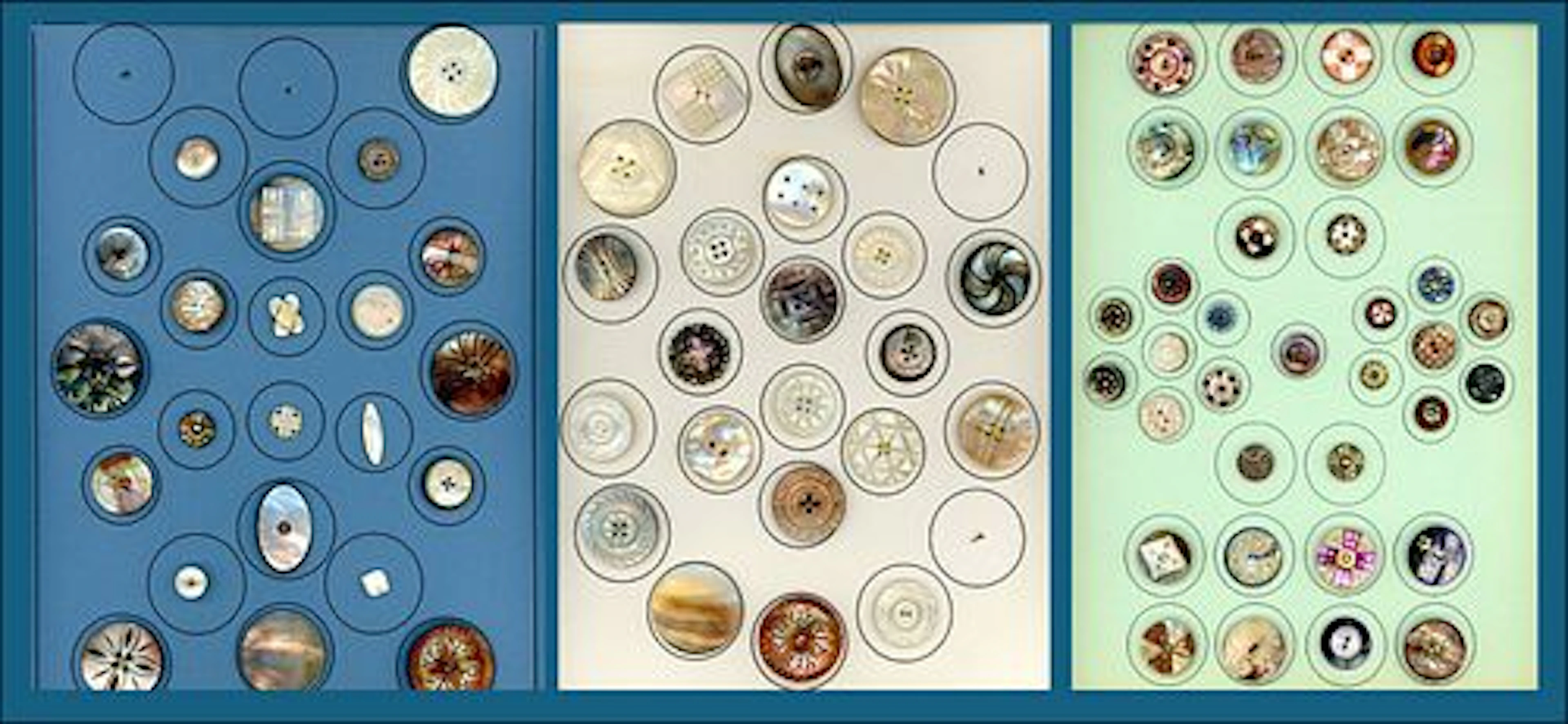 3 CARDS OF DIVISION ONE SHELL BUTTONS