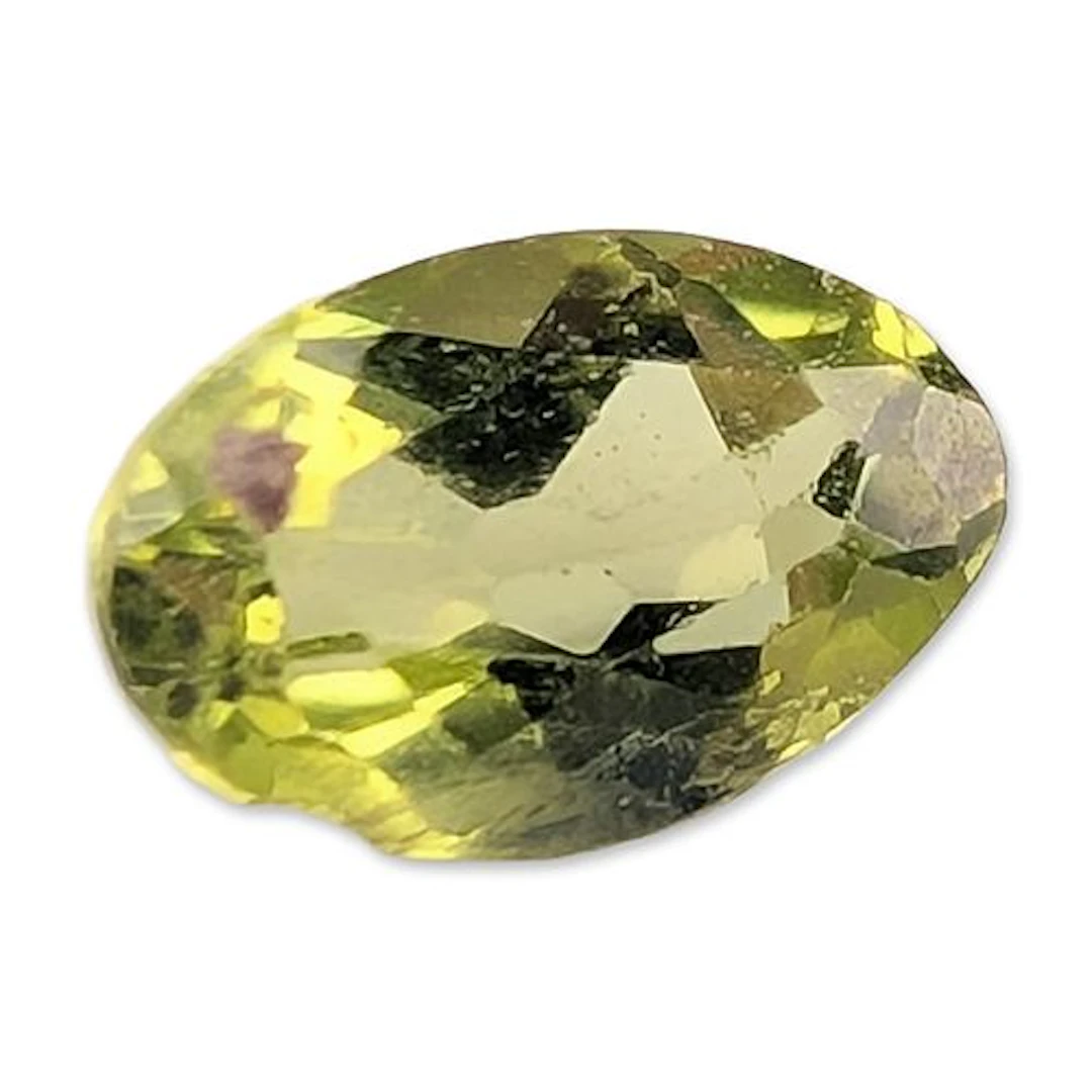 Oval Mixed Cut Yellowish-Green Faceted Gemstone