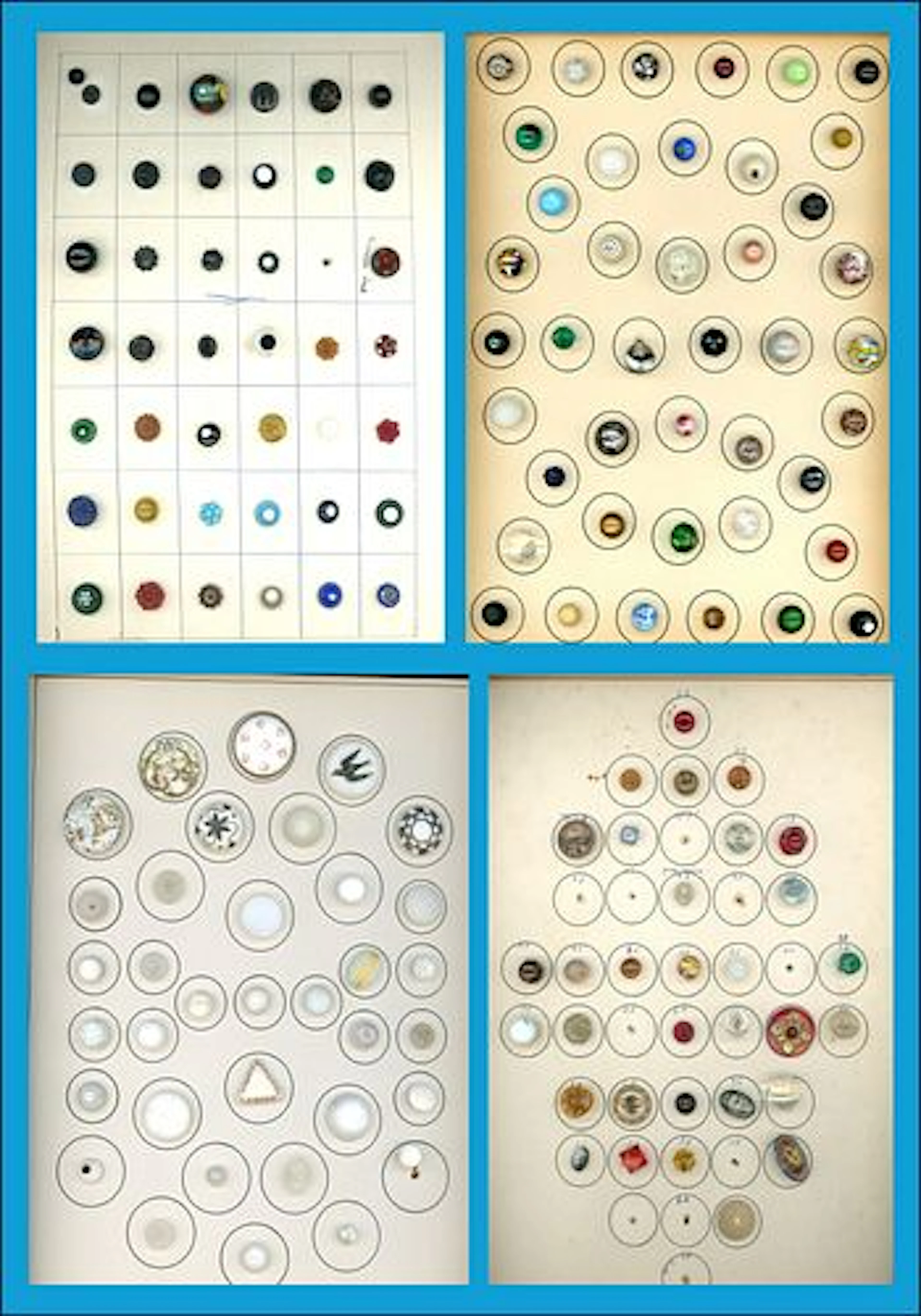 4 CARDS OF DIVISION ONE ASSORTED GLASS BUTTONS