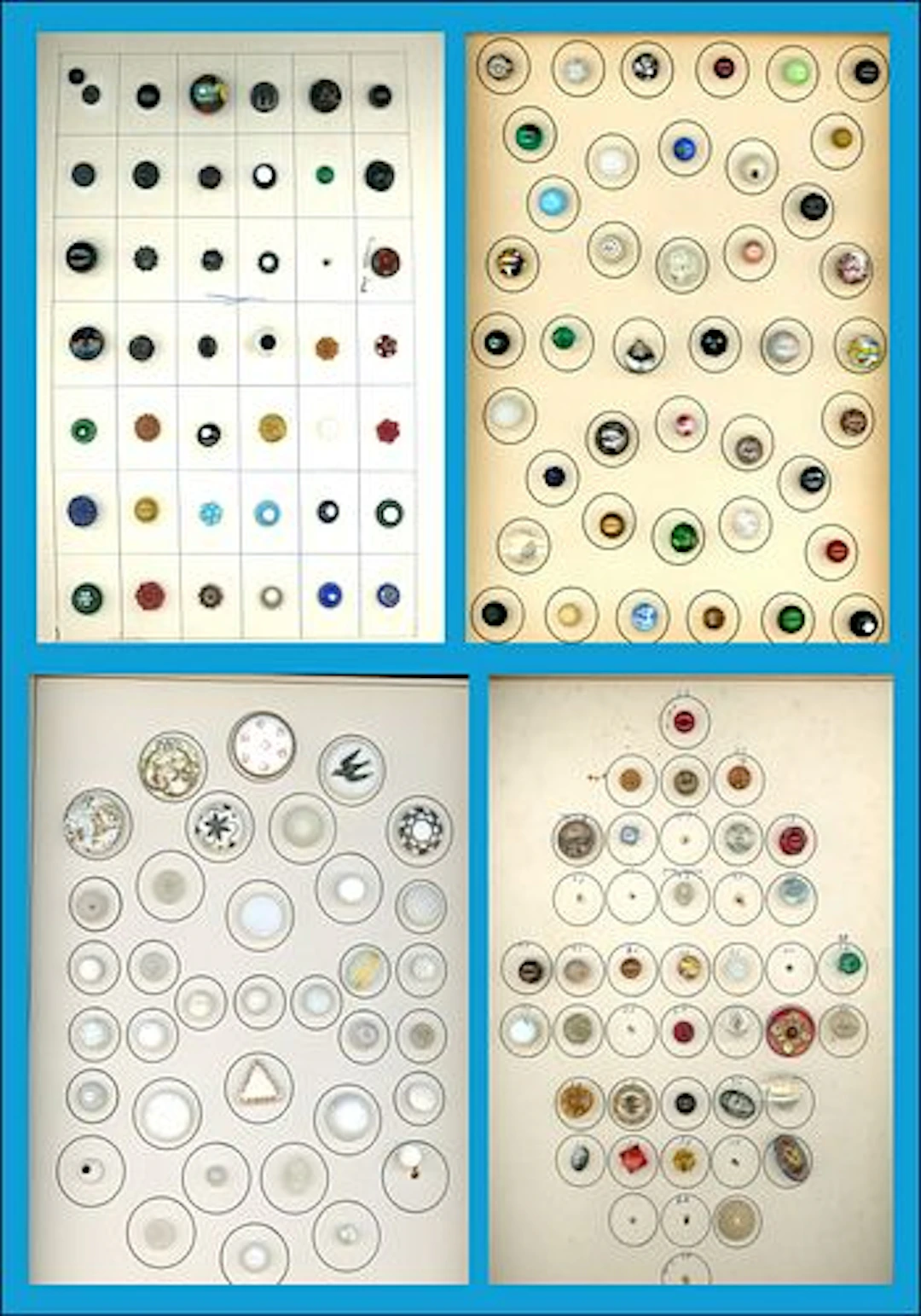 4 CARDS OF DIVISION ONE ASSORTED GLASS BUTTONS