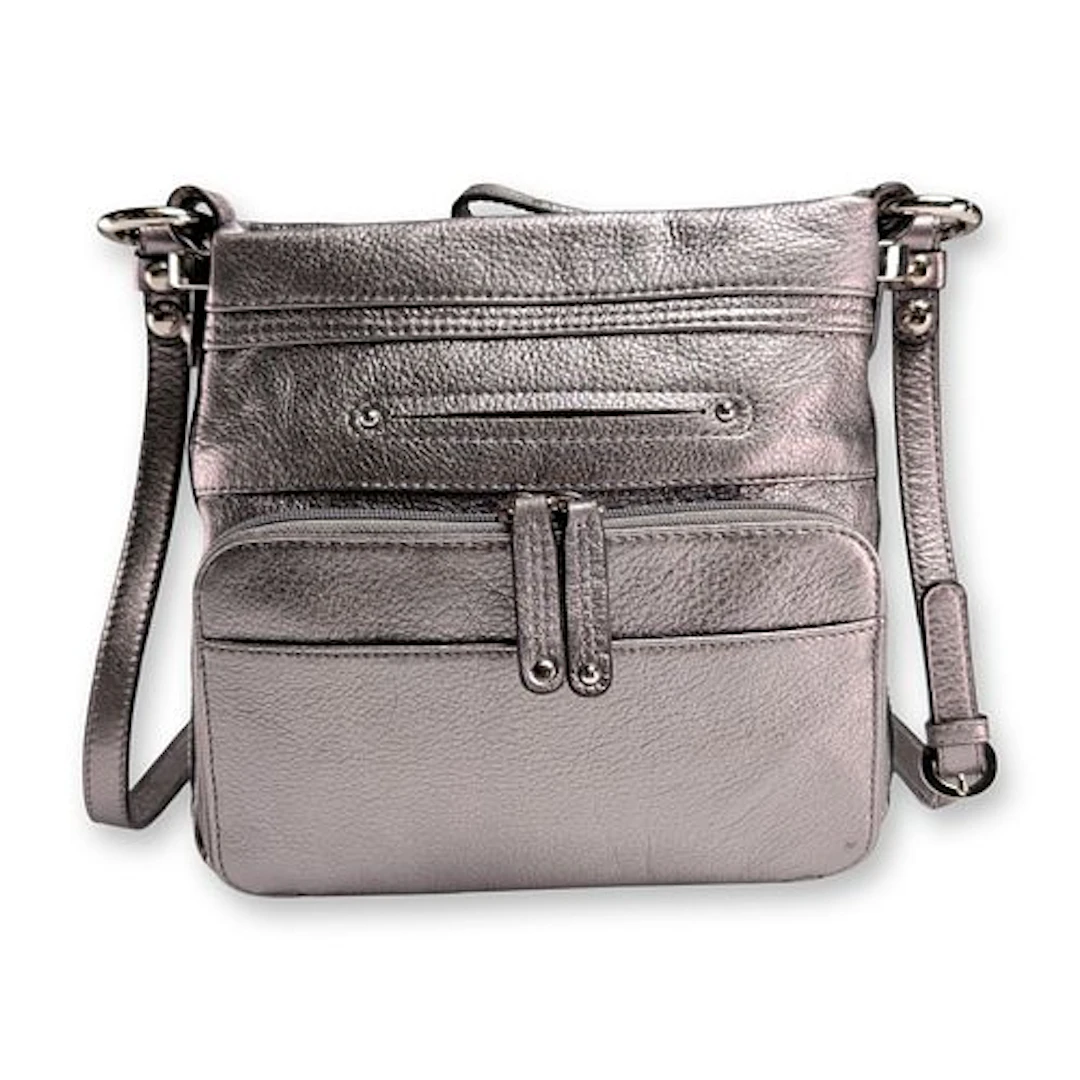 B. Makowsky Silver Metallic Leather Crossbody Bag