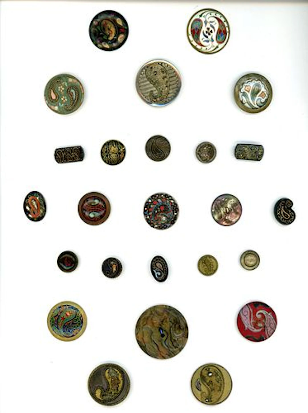 A CARD OF DIVISION ONE PAISLEY BUTTONS