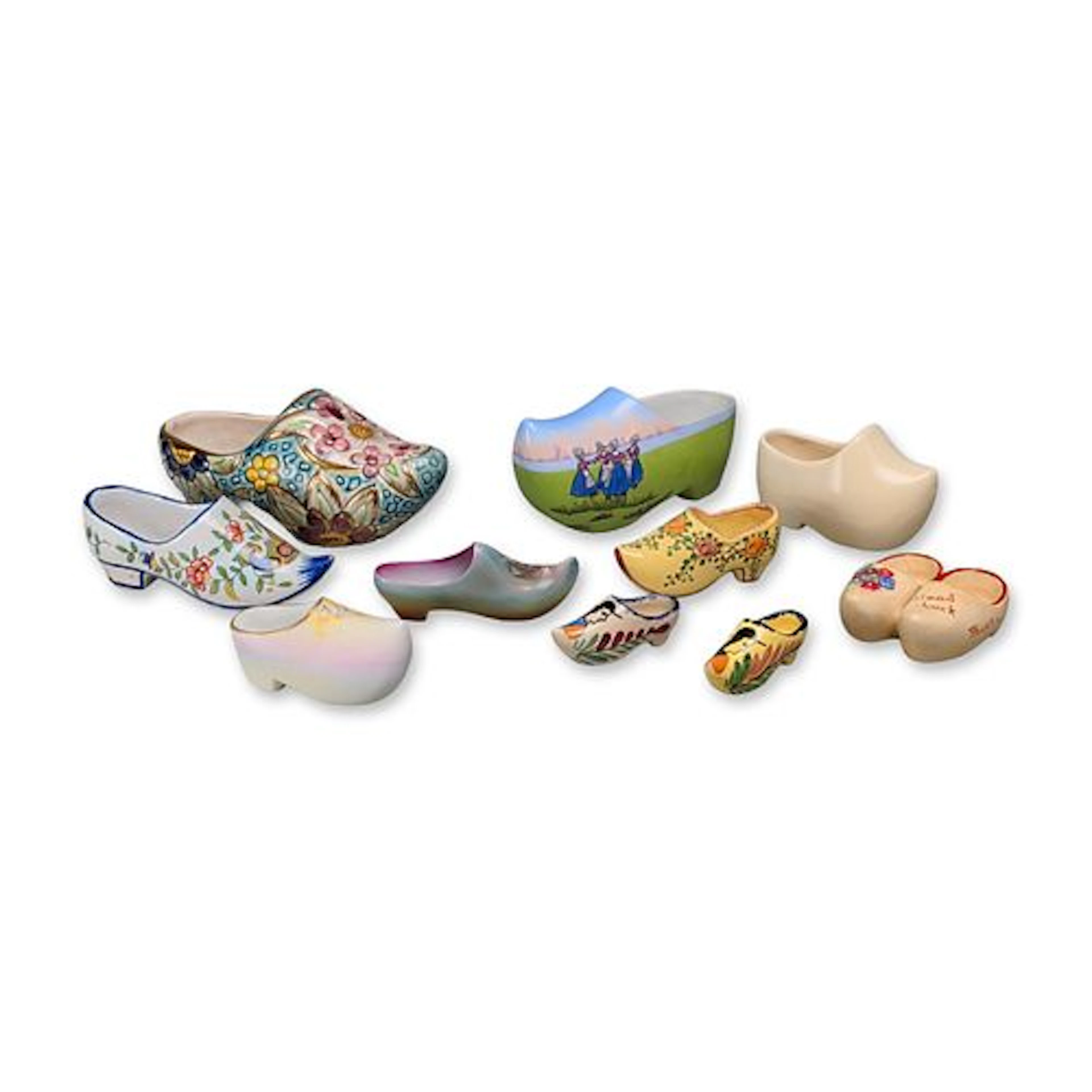 10pc Collection of Ceramic and Porcelain Clog Figurines