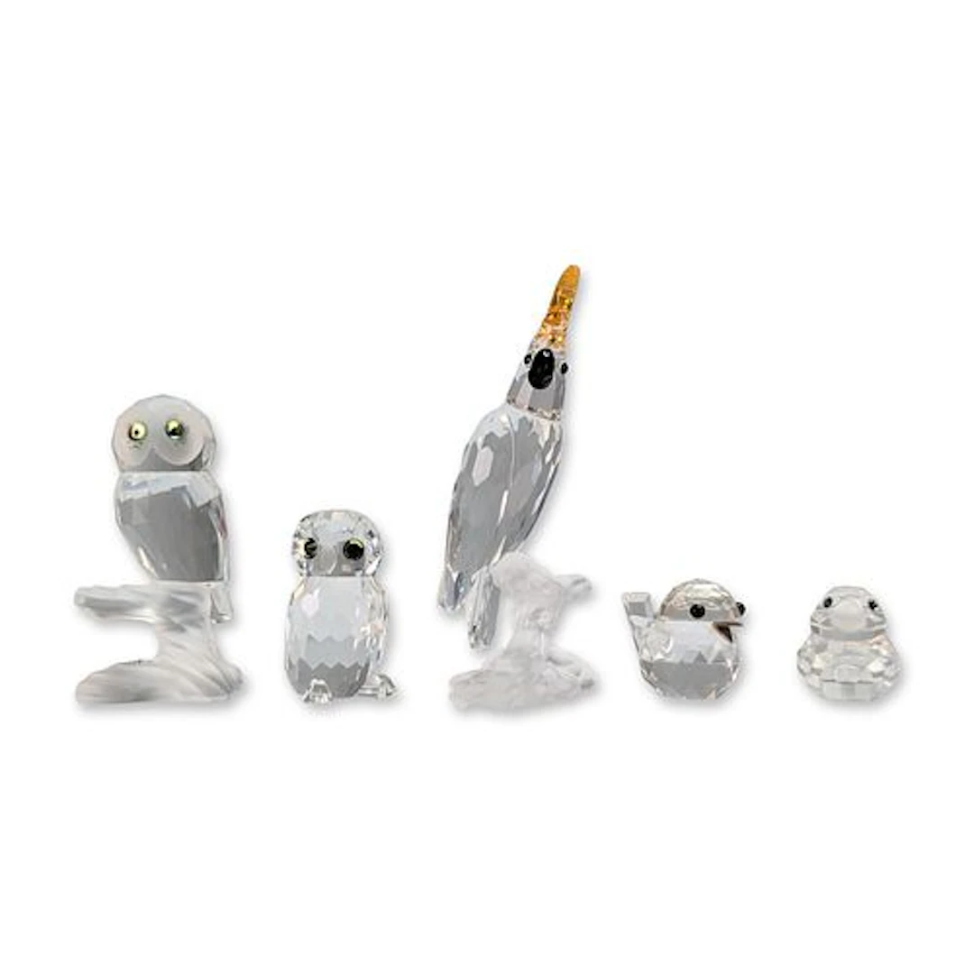5pc Swarovski Silver Crystal Bird Figurines