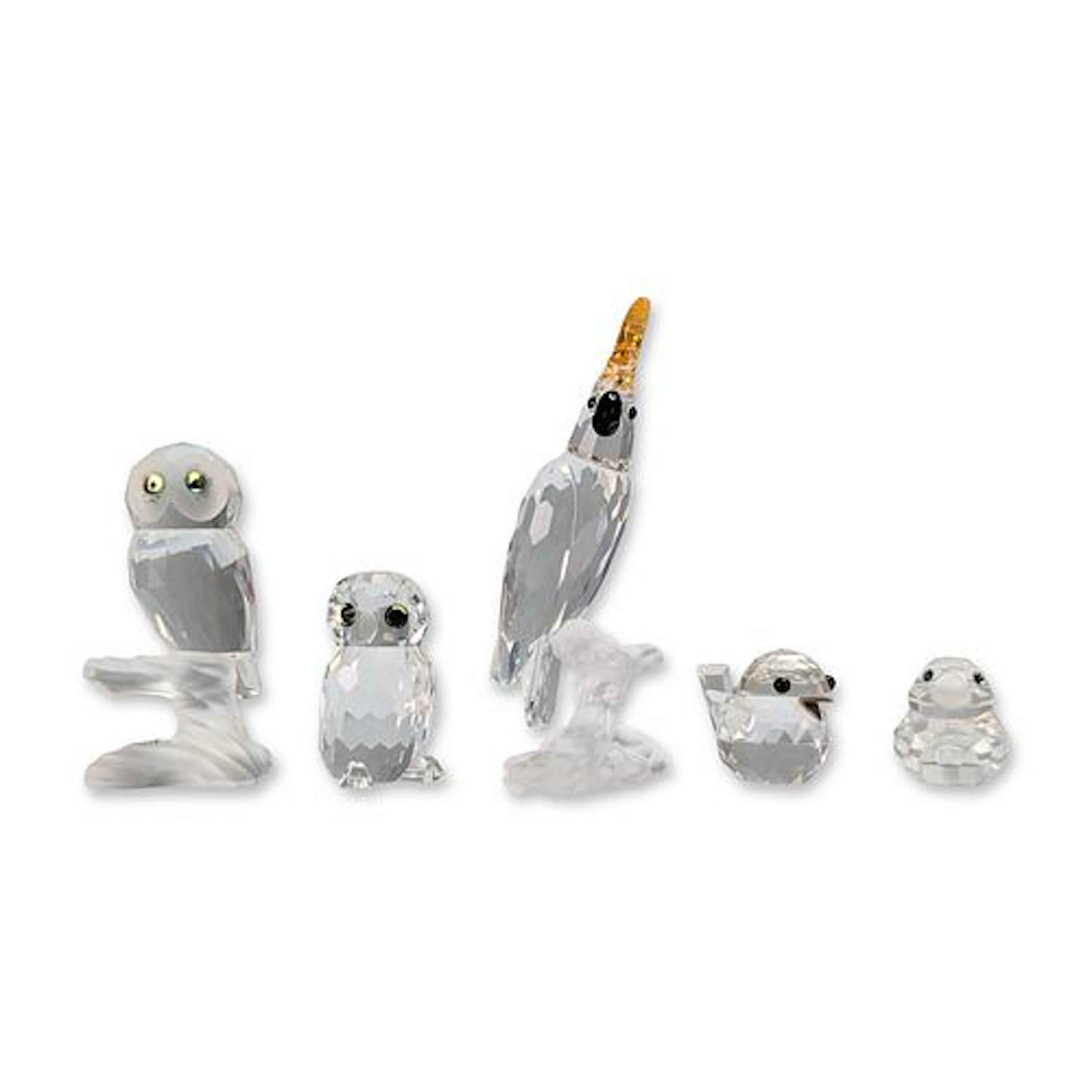 5pc Swarovski Silver Crystal Bird Figurines