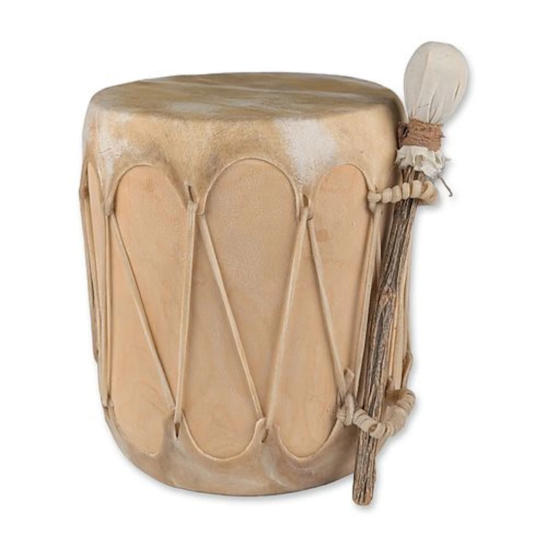 Native American Taos Pueblo Style Rawhide Drum and Beater