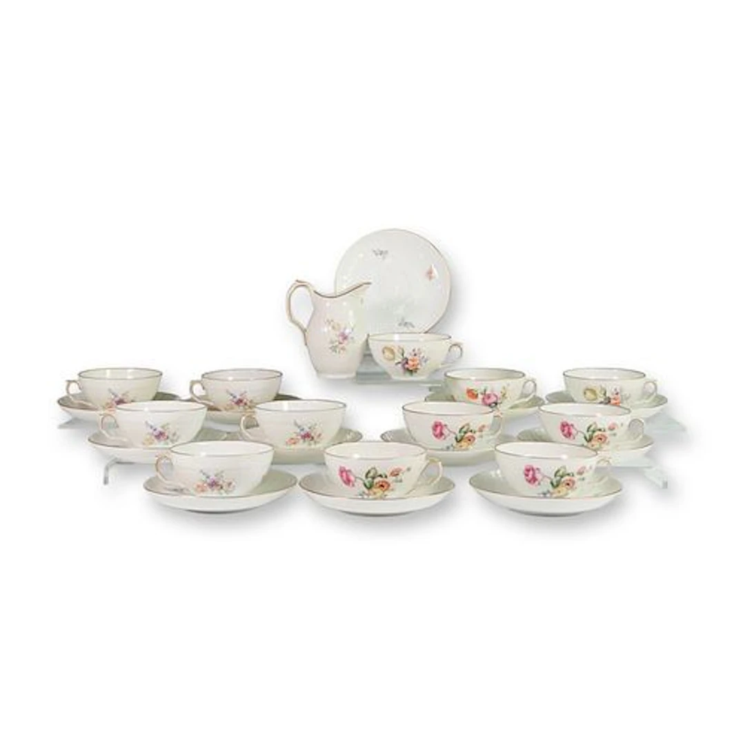 25pc Royal Copenhagen Frijsenborg Porcelain Cup and Saucer Set with Creamer