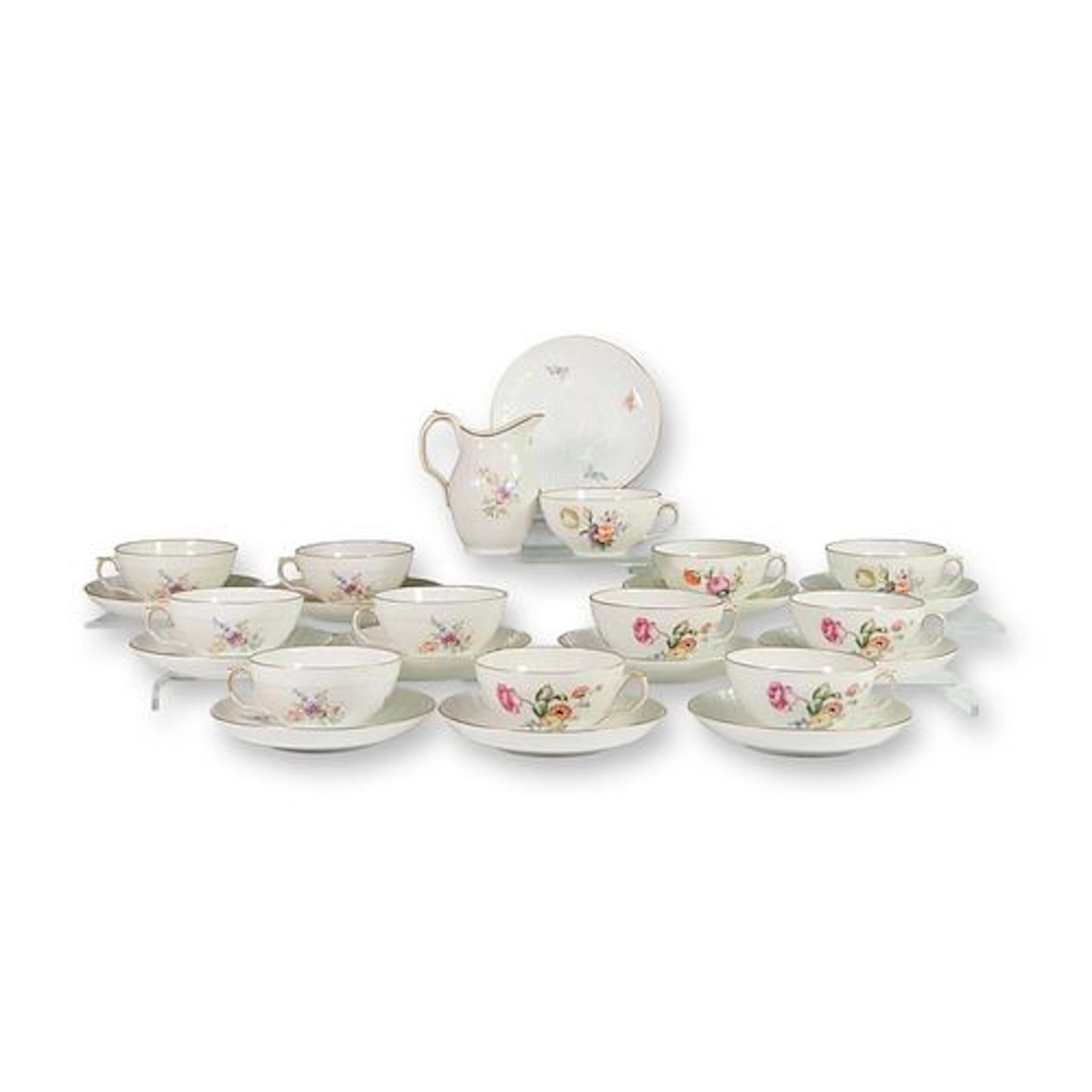 25pc Royal Copenhagen Frijsenborg Porcelain Cup and Saucer Set with Creamer