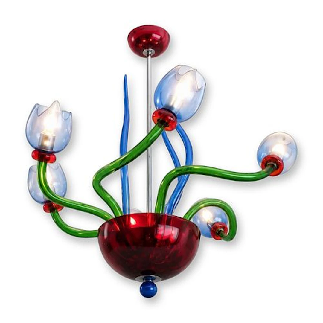 Giovanni Cenedese Modern Murano Multicolored Blown Glass Floral Chandelier