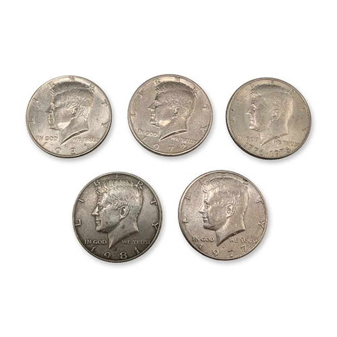 5pc 1972, 1976, 1977-D, 1981, 1981-P US Kennedy Half Dollar Coins, Circulated