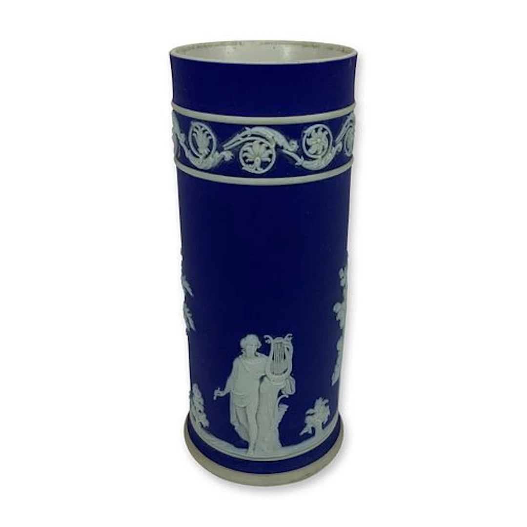 Wedgwood Cobalt Blue Dip Jasperware Arcadian Spill Vase