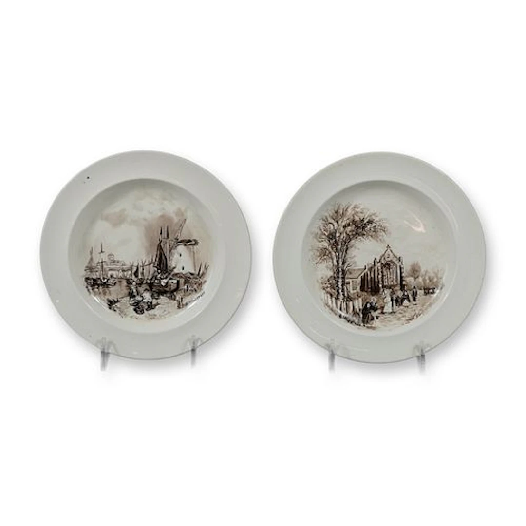 2pc Wedgwood Queensware Plates Hand-Painted and Signed by Sally Wagstaff