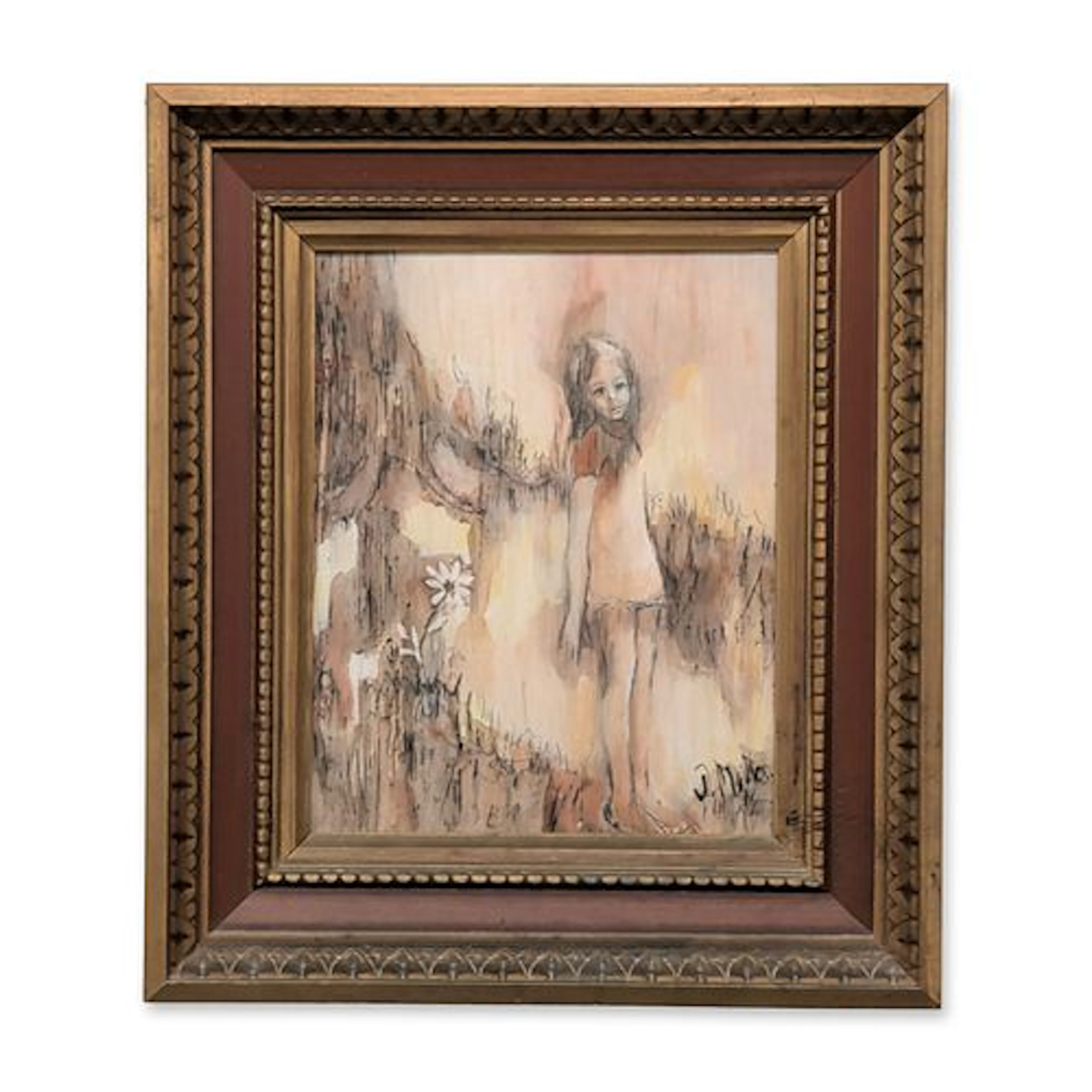 Modernist Mixed Media on Board Painting Signed
