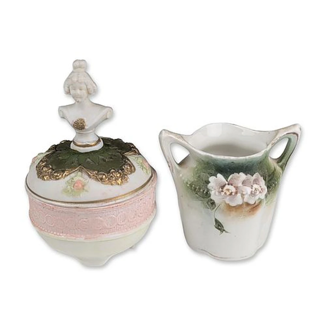 Two Handed Painted Porcelain Floral Tableware Objects