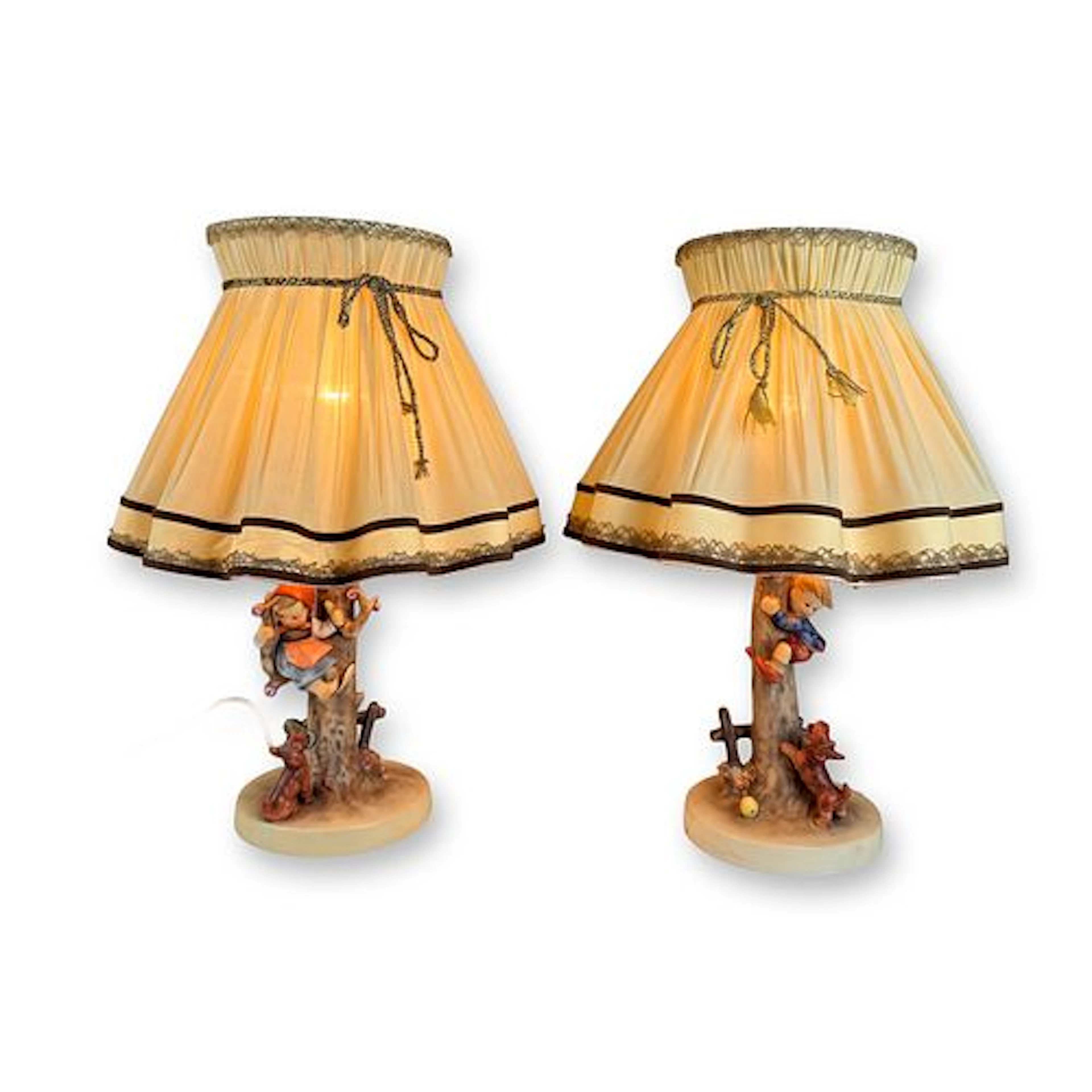 Pair of Goebel Hummel Culprits Table Lamps with Lampshades