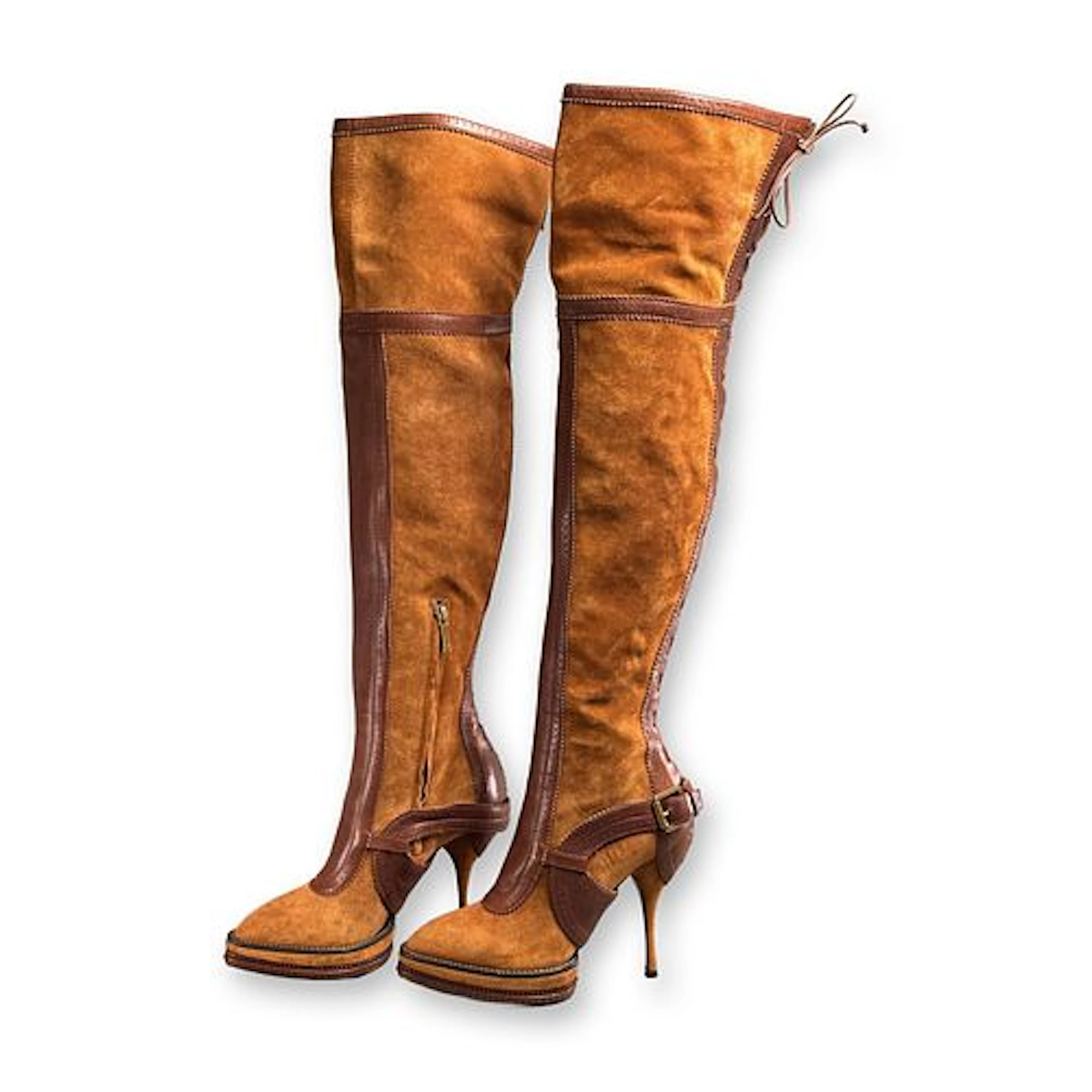 John Galliano for Dior Intrigante Suede and Leather Thigh-High Boots