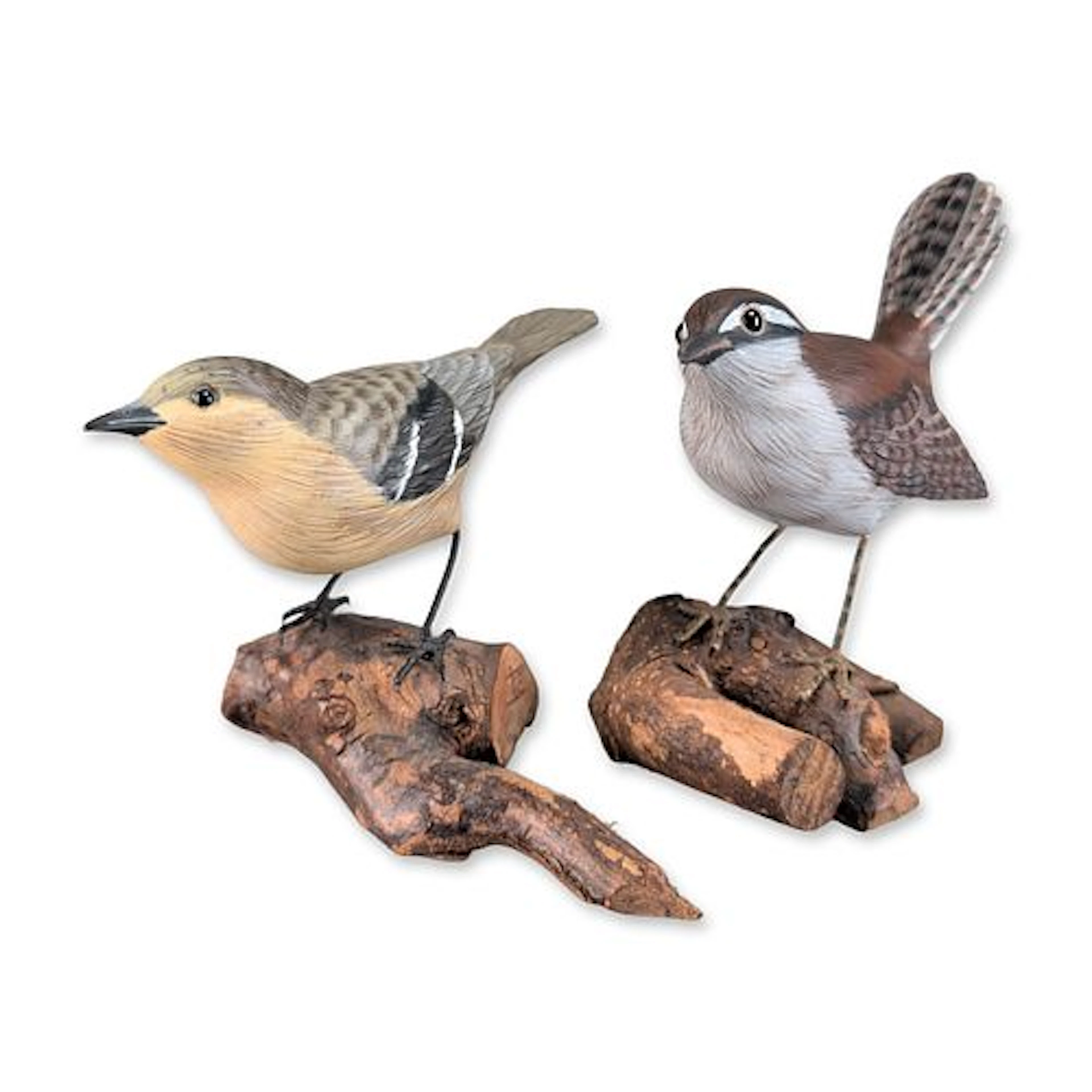 2pc Hand Painted Wood Bird Figurines