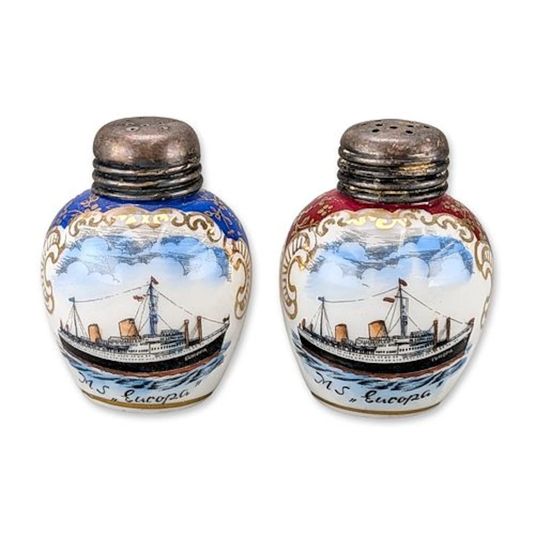 2pc Bavarian Porcelain MS Europa Ship Salt and Pepper Shakers